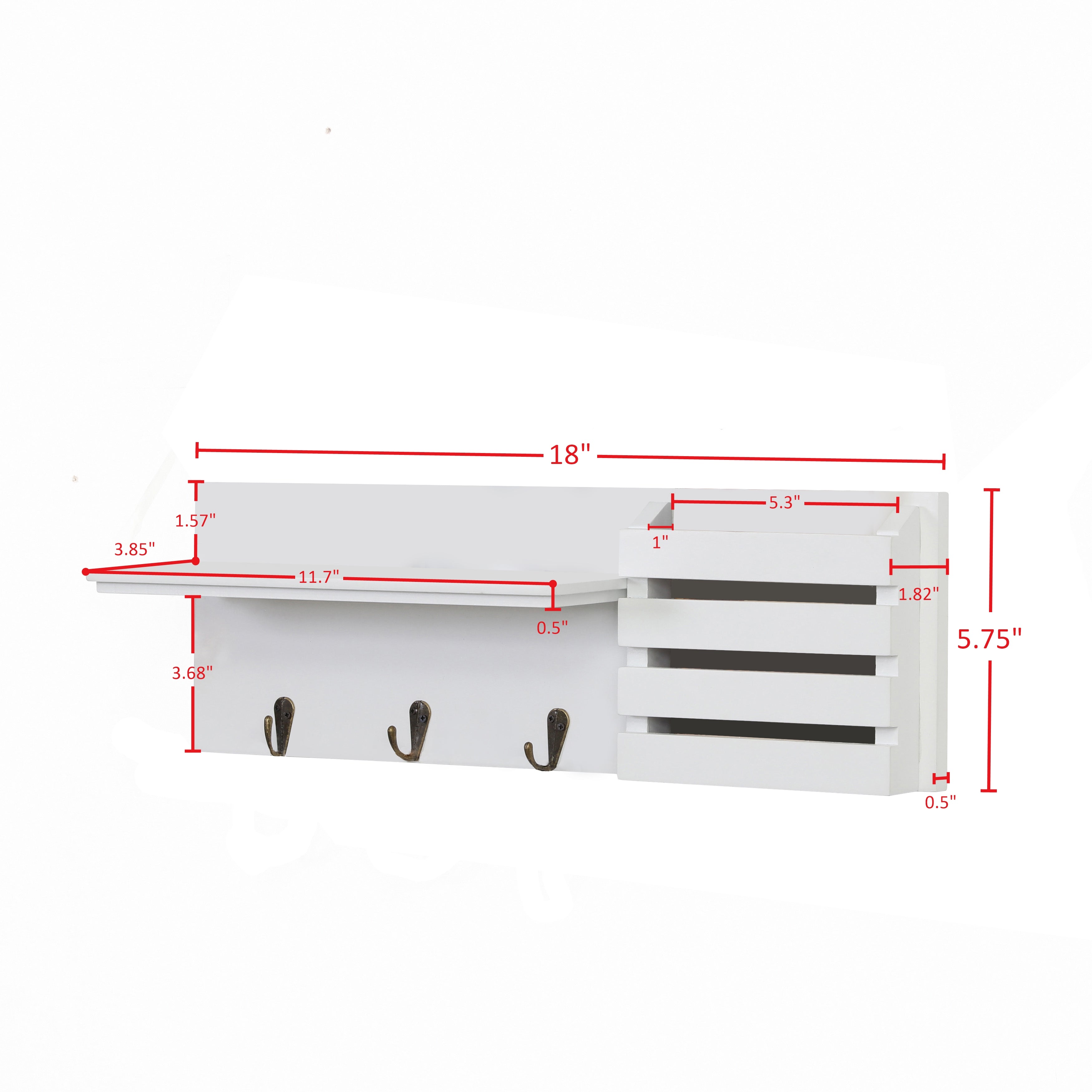 Mail and Key Wall Shelf Organizer with Pocket and Hanging Hooks