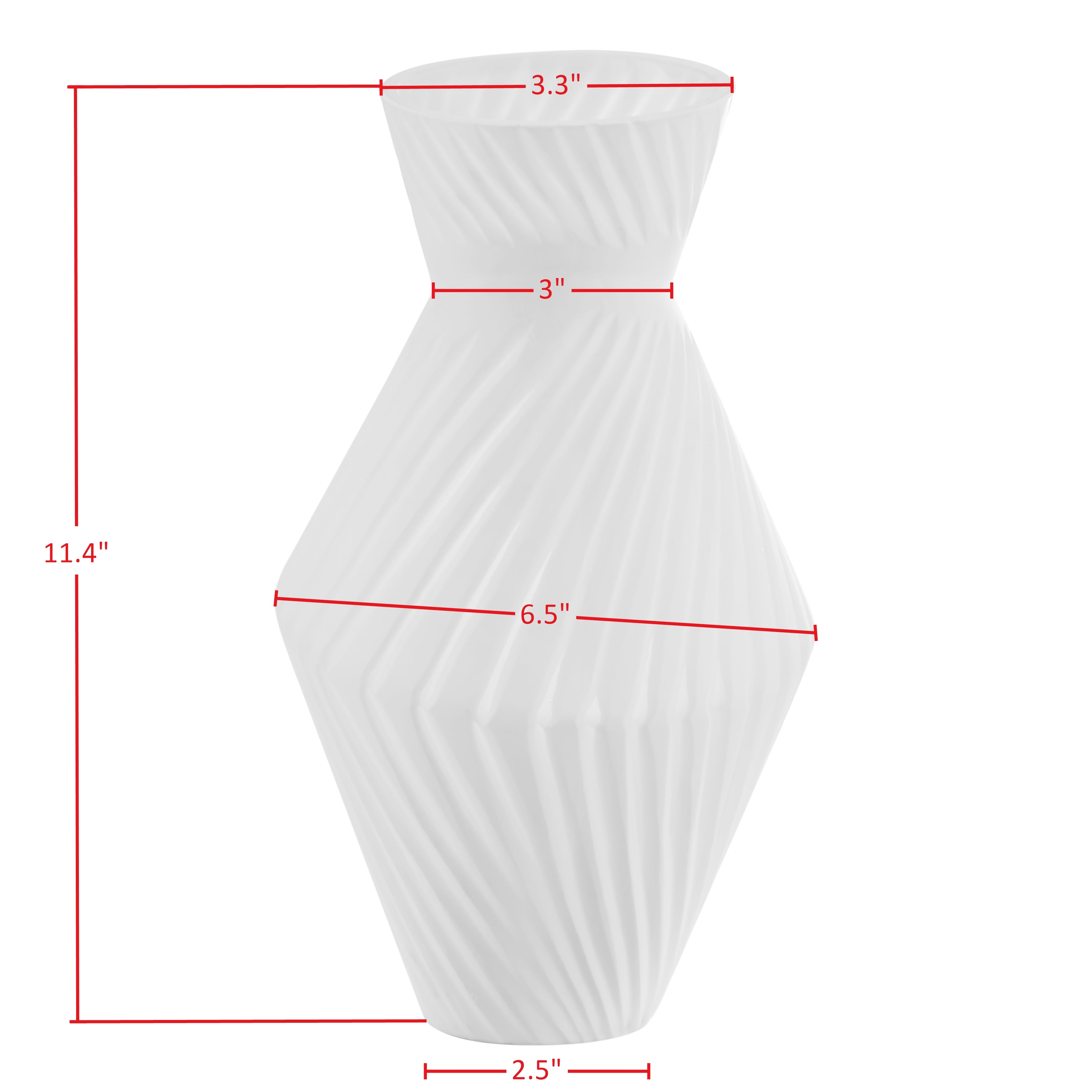 Eos Minimal White Contemporary Ribbed Angular Glass Tabletop Vase