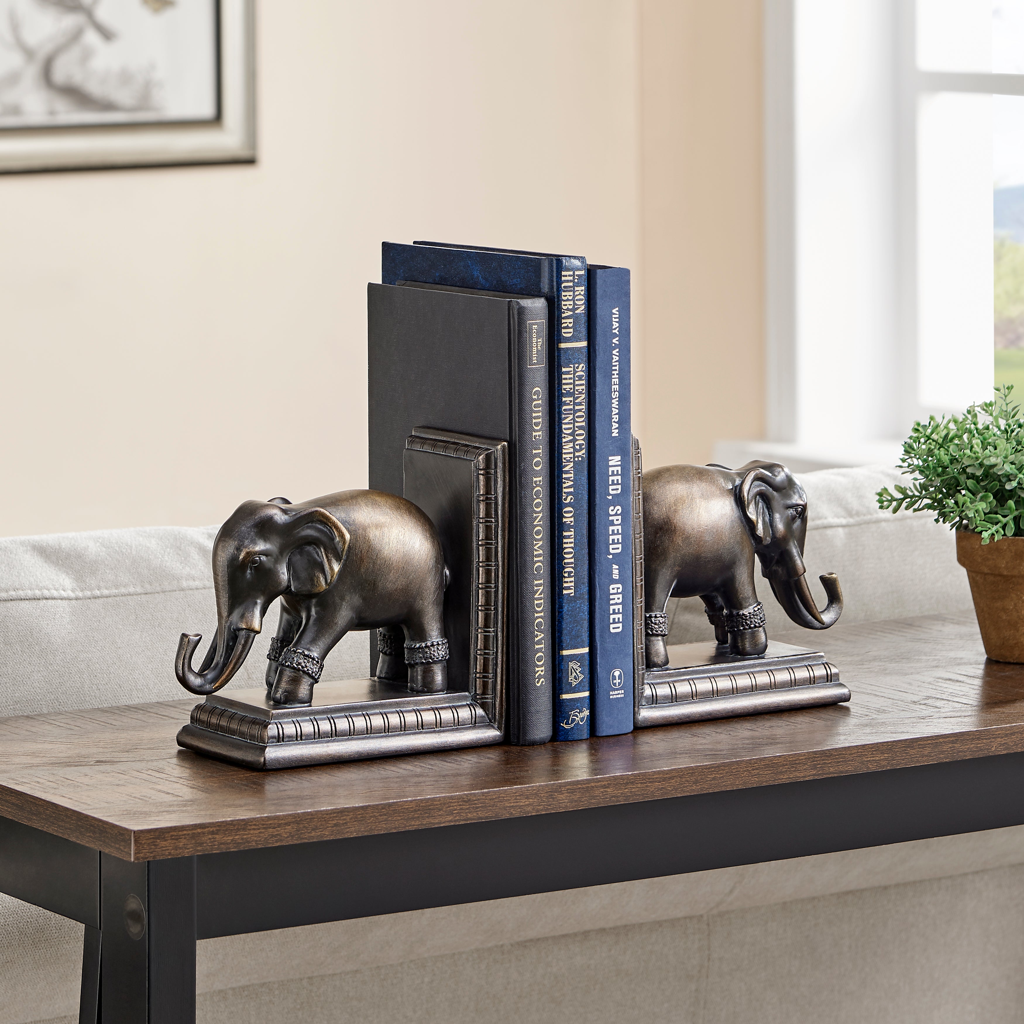 Danya B. Ornate Elephants Polyresin Bronze Patina Finish Bookend Set of 2