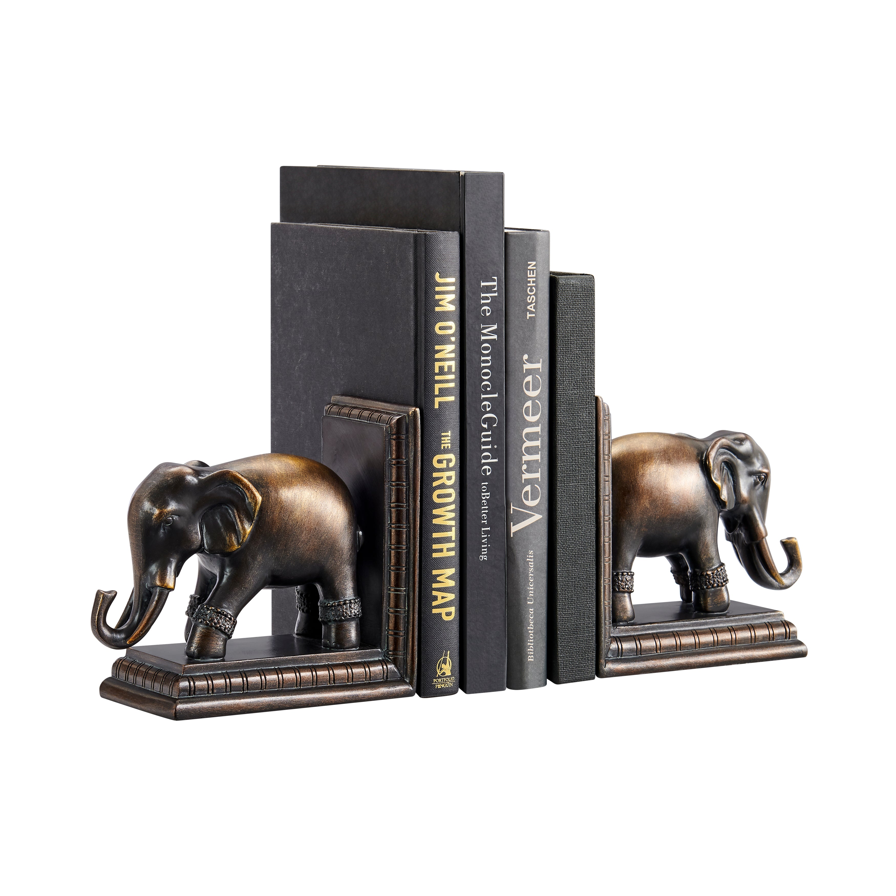 Danya B. Ornate Elephants Polyresin Bronze Patina Finish Bookend Set of 2