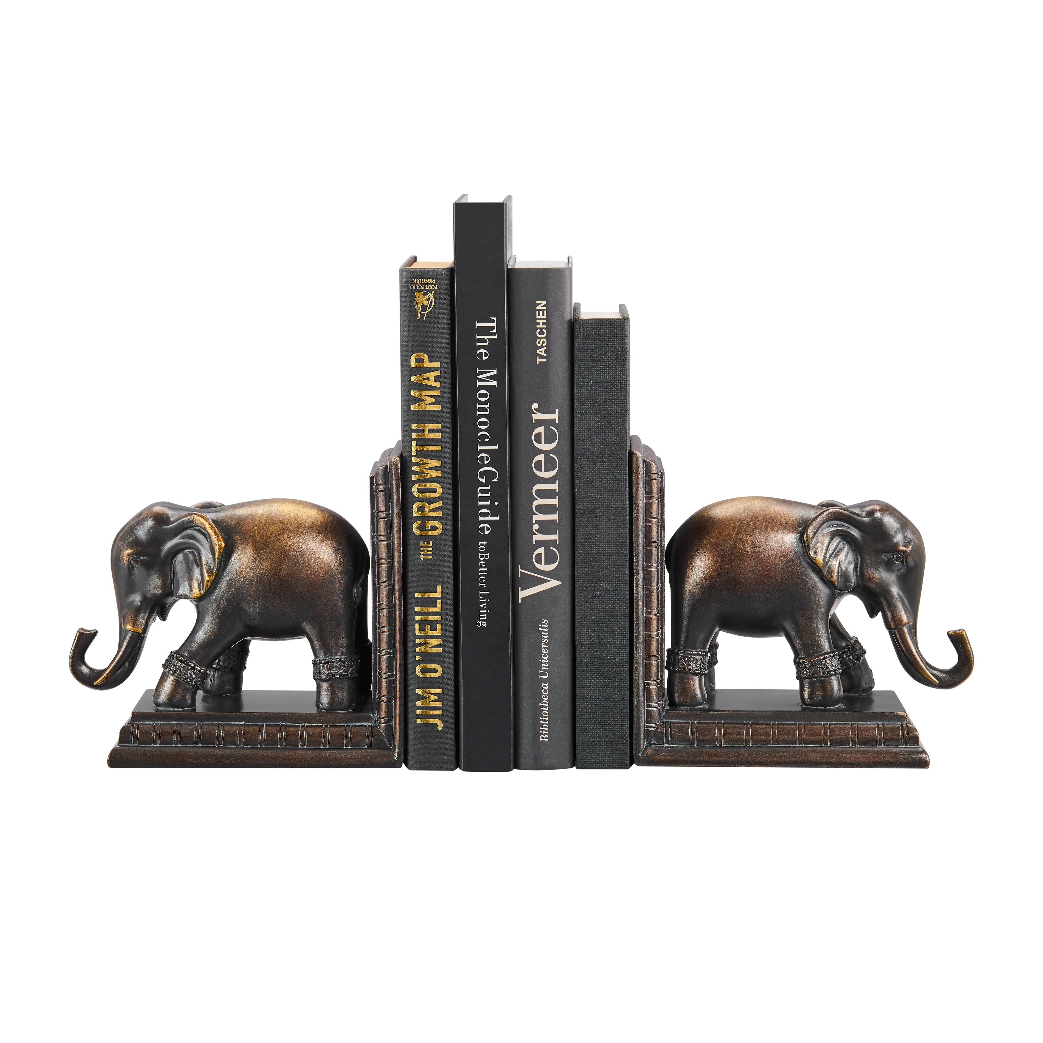 Danya B. Ornate Elephants Polyresin Bronze Patina Finish Bookend Set of 2