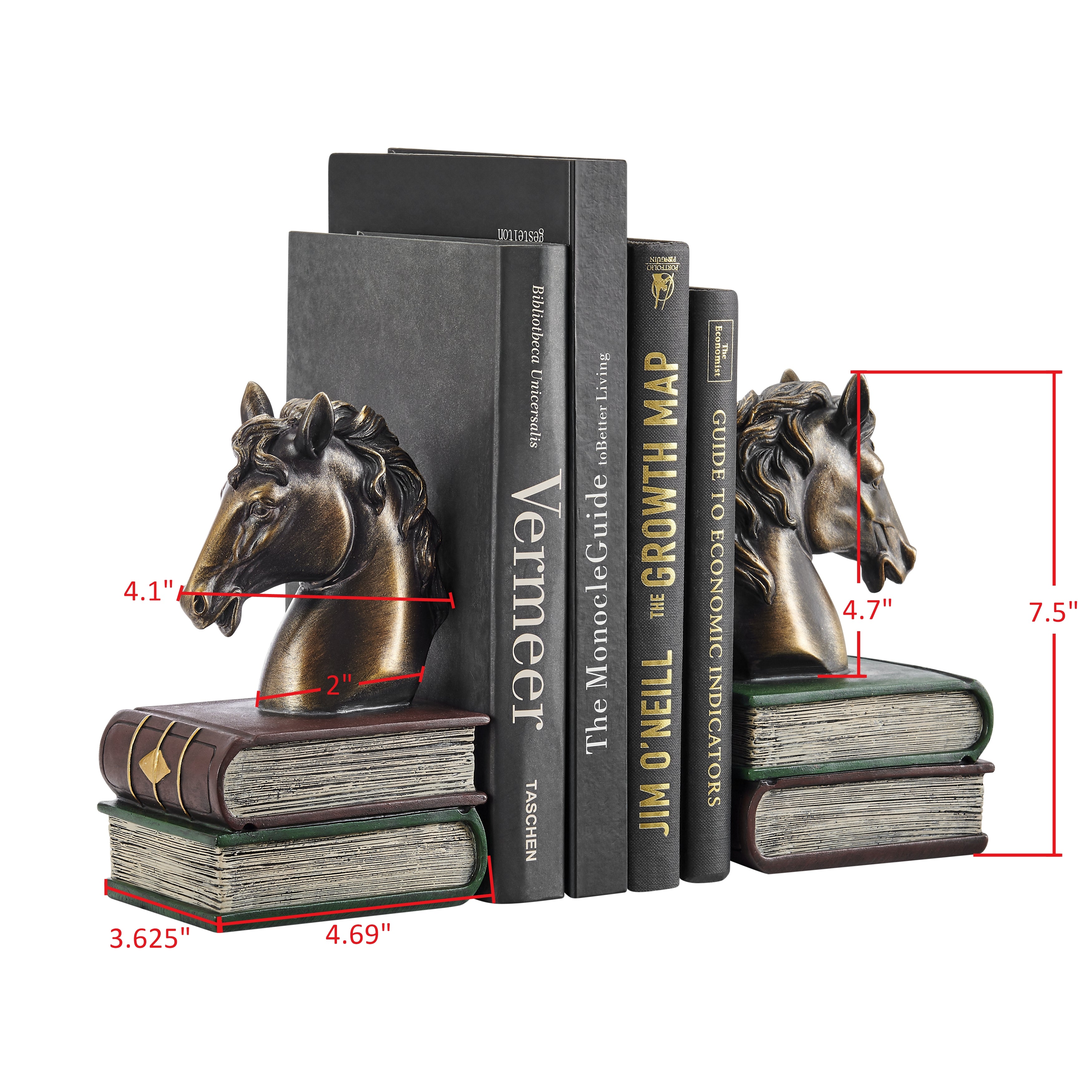 Danya B. Horses on Books Polyresin Antique Patina Finish Bookend Set of 2