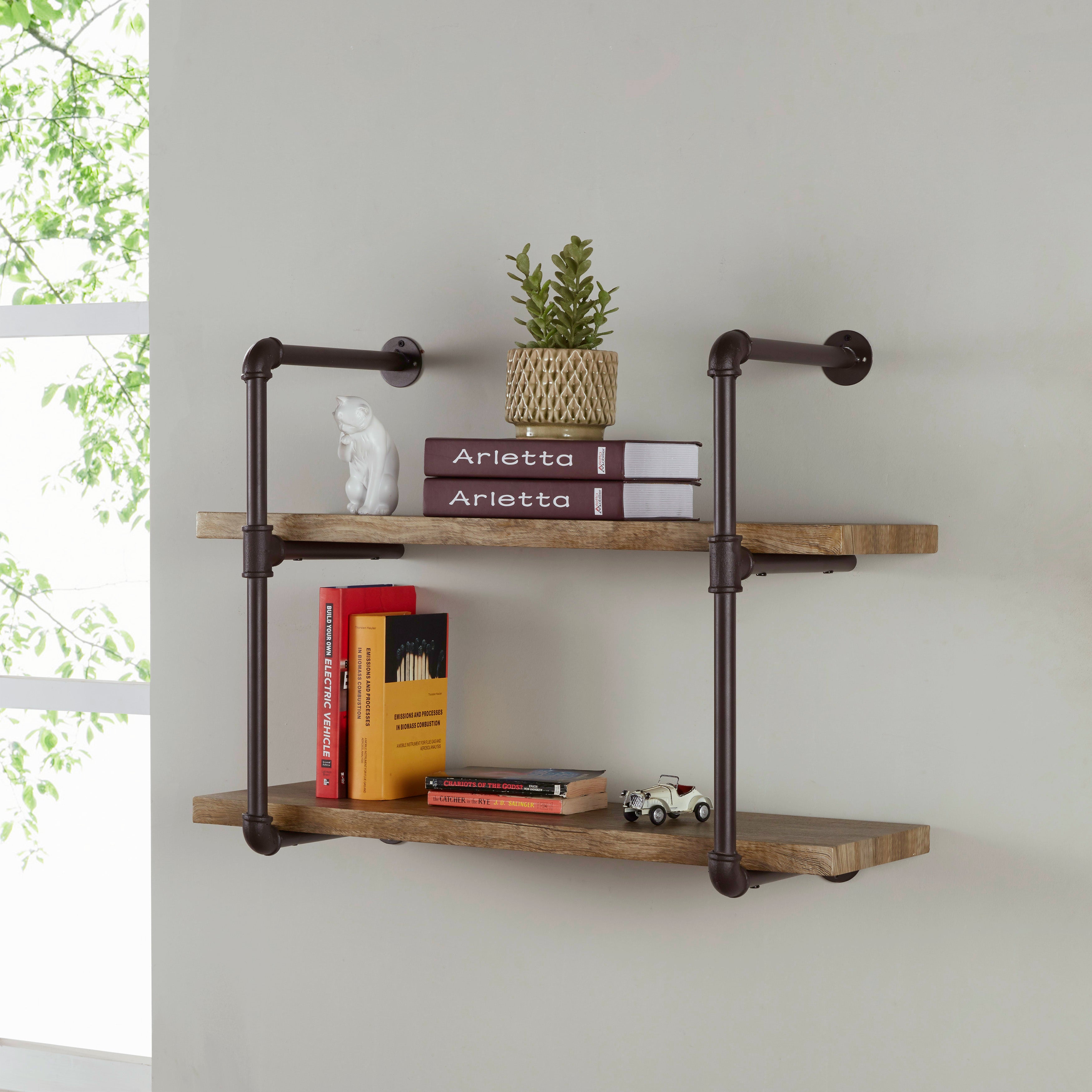 Two Tier Industrial Pipe Wall Shelf