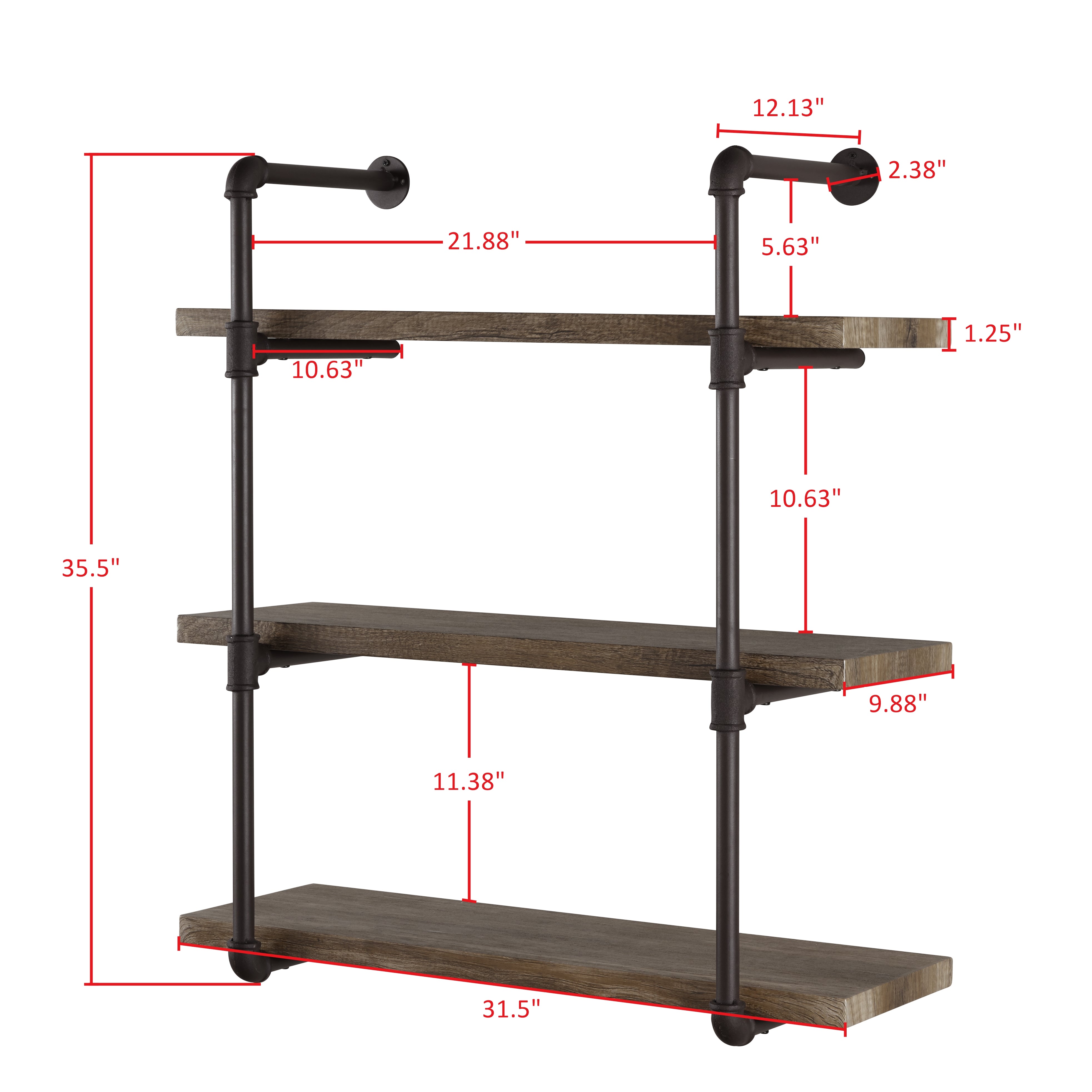 Three Tier Industrial Pipe Wall Shelf