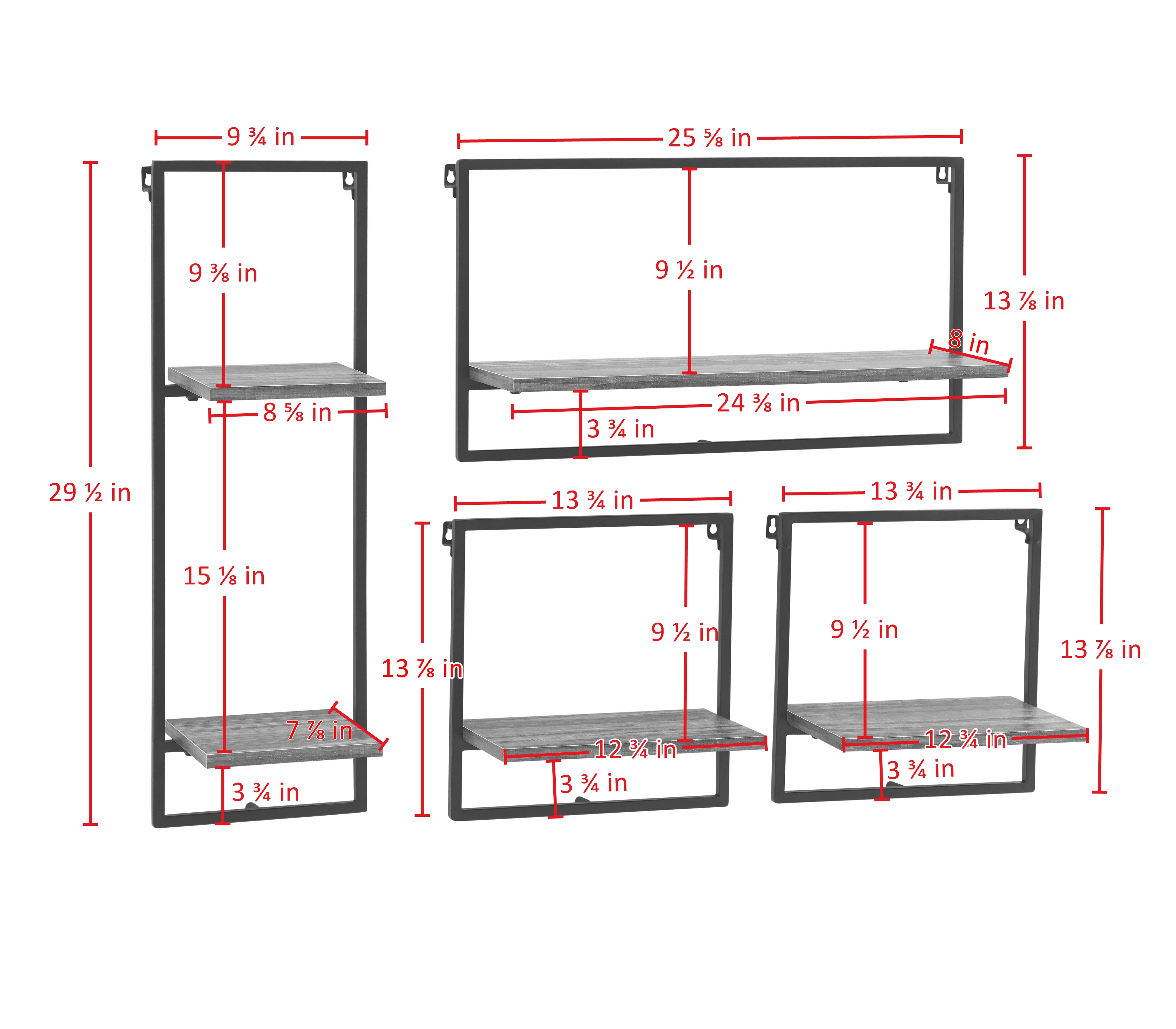 Framed Wall Art 4-Piece Modern Shelf Set with Metal Frame