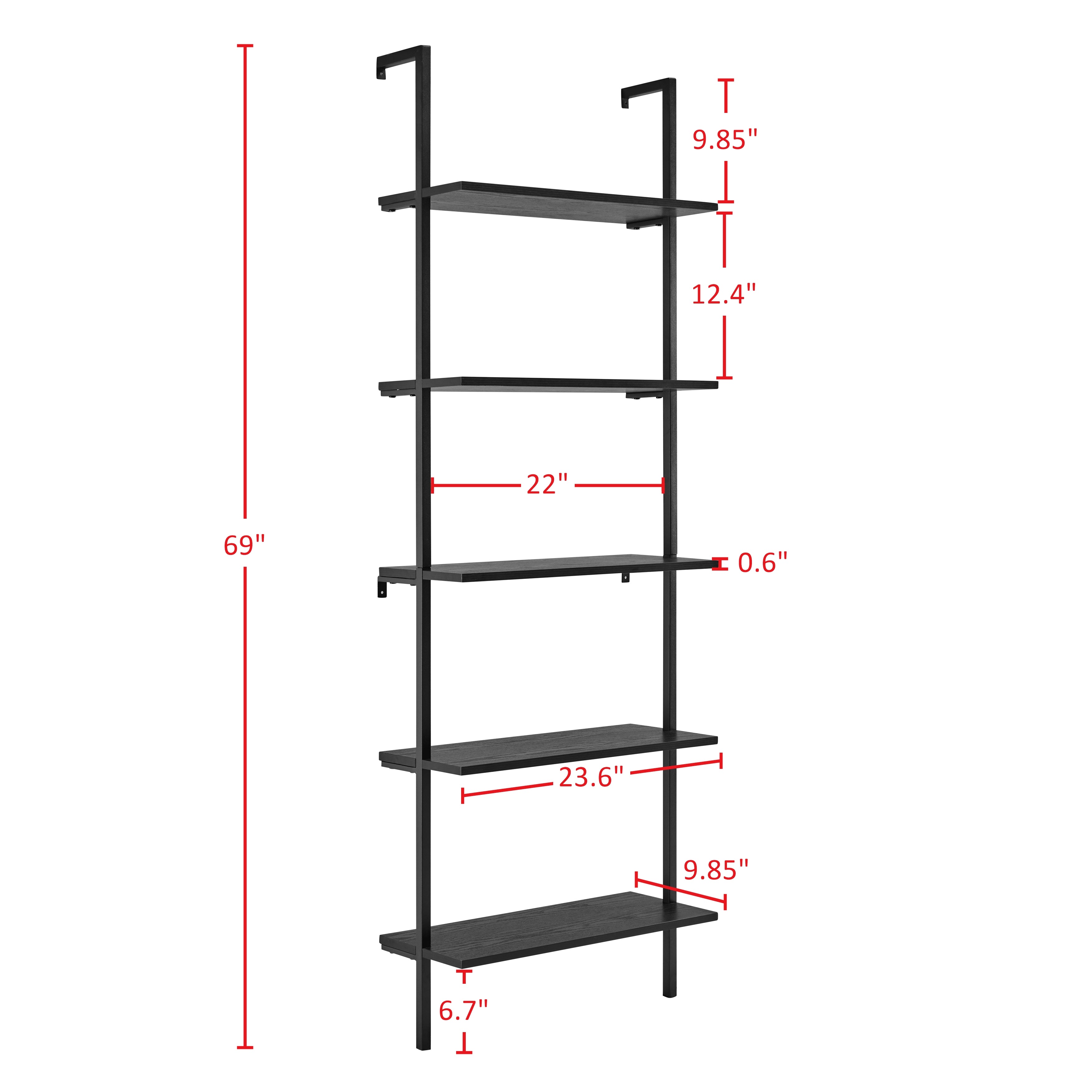 Everett 5-Tier Open Display Stand Wall Mount Modern Metal Frame Ladder Shelf