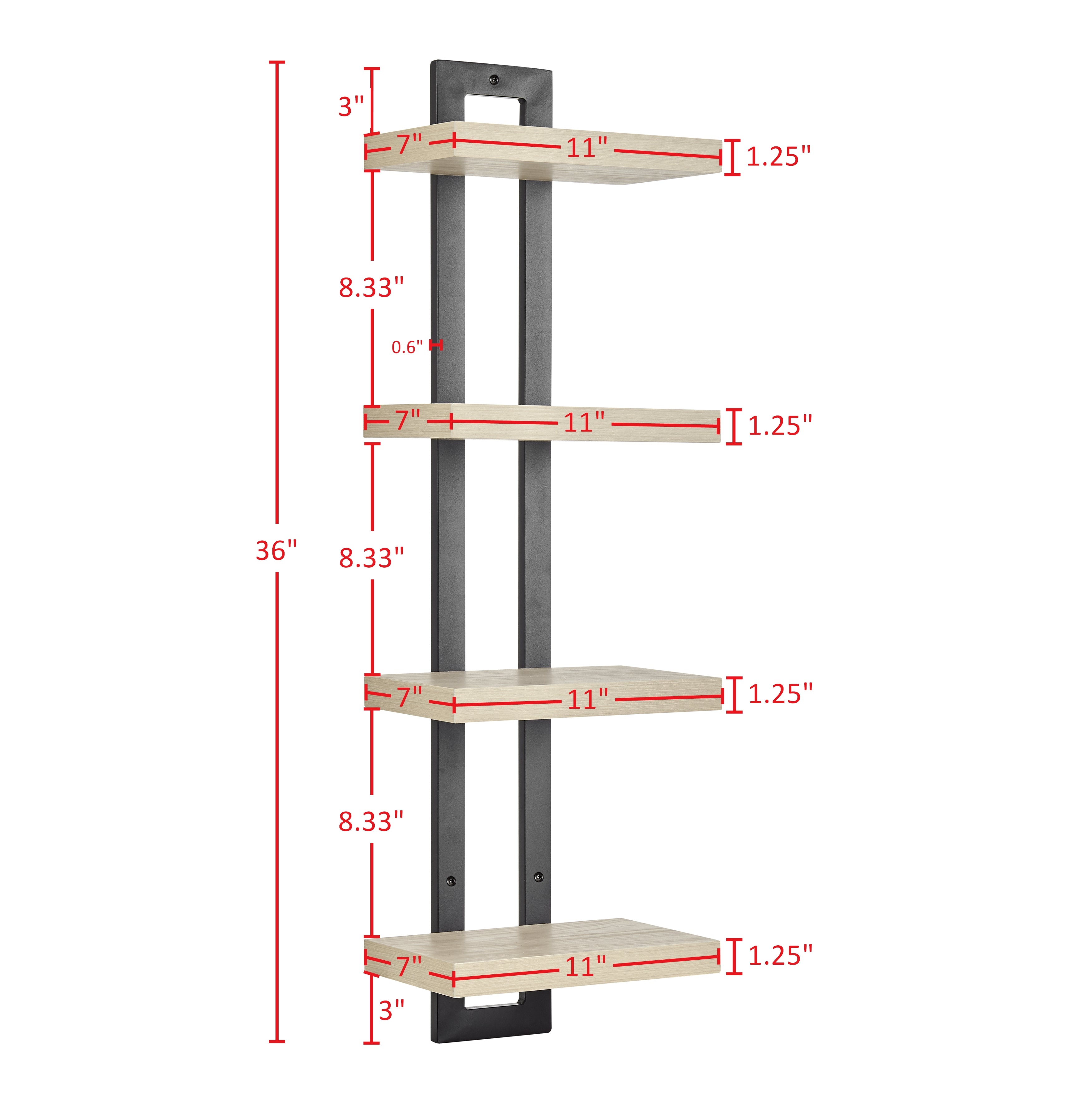 4-Tier Slim Ladder Bracket Floating Metal Frame Wall Shelves