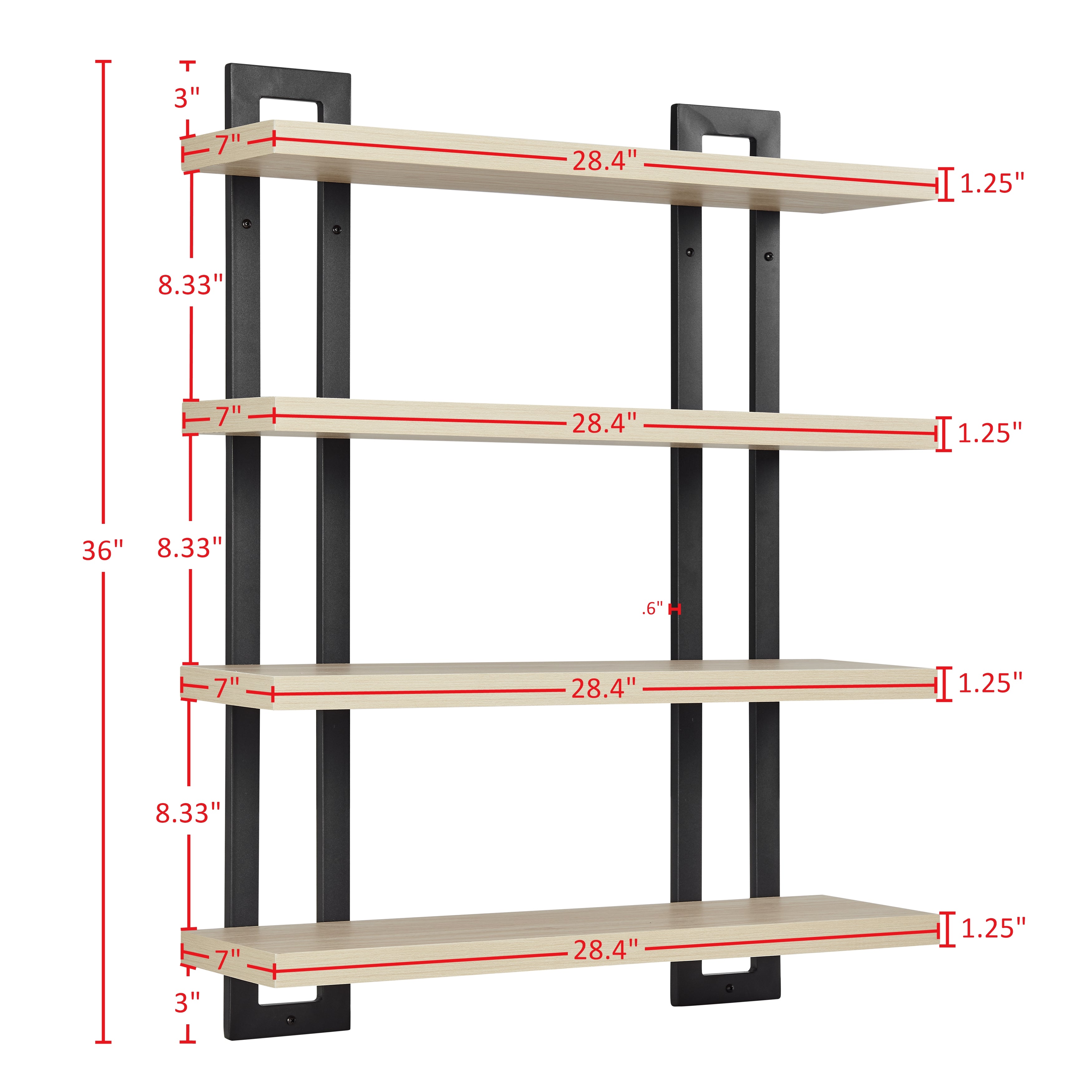 4-Tier Wide Ladder Bracket Floating Metal Frame Wall Shelves