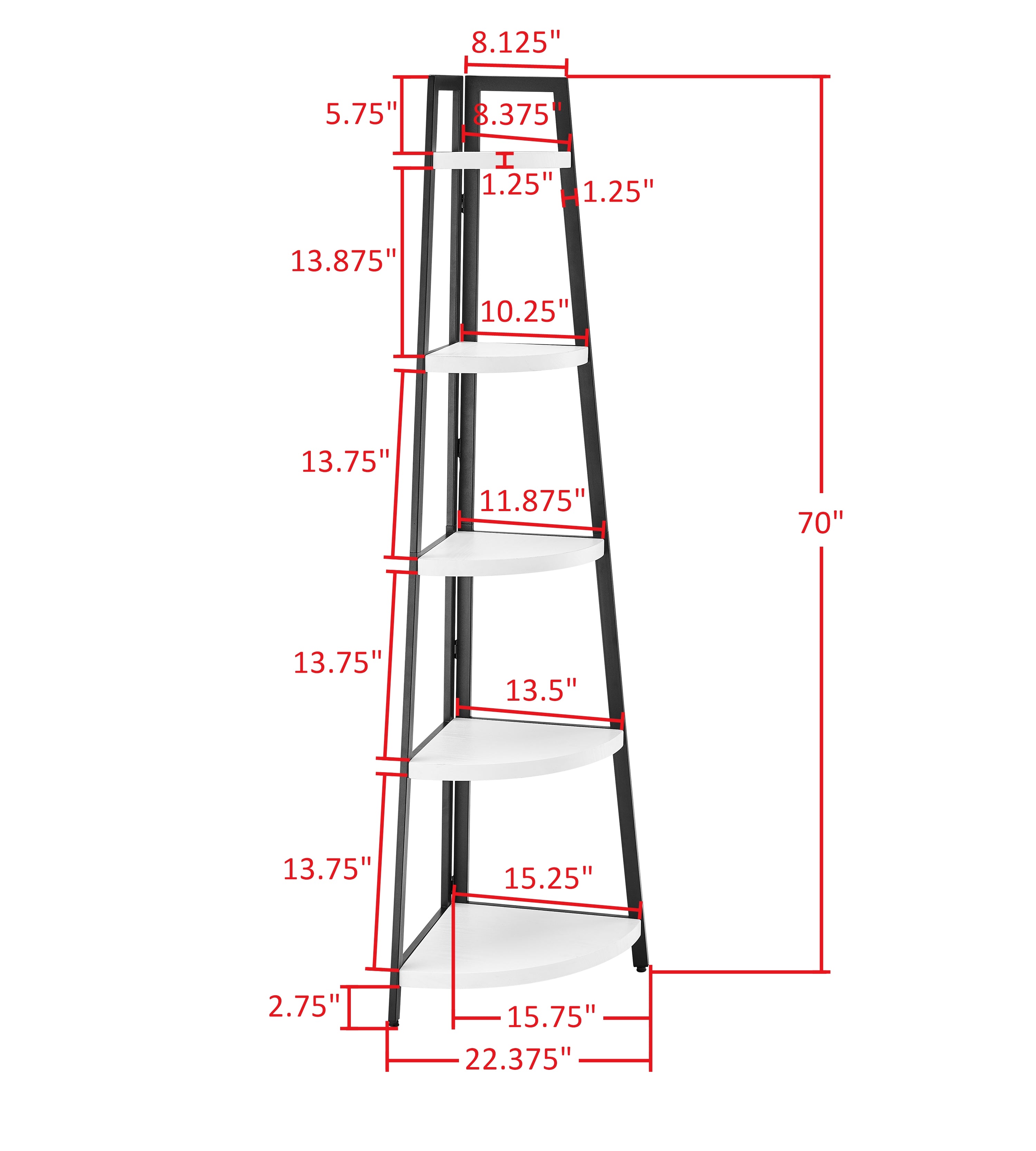 Free-Standing 5-Tier Pyramid Corner Shelf with Metal Frame
