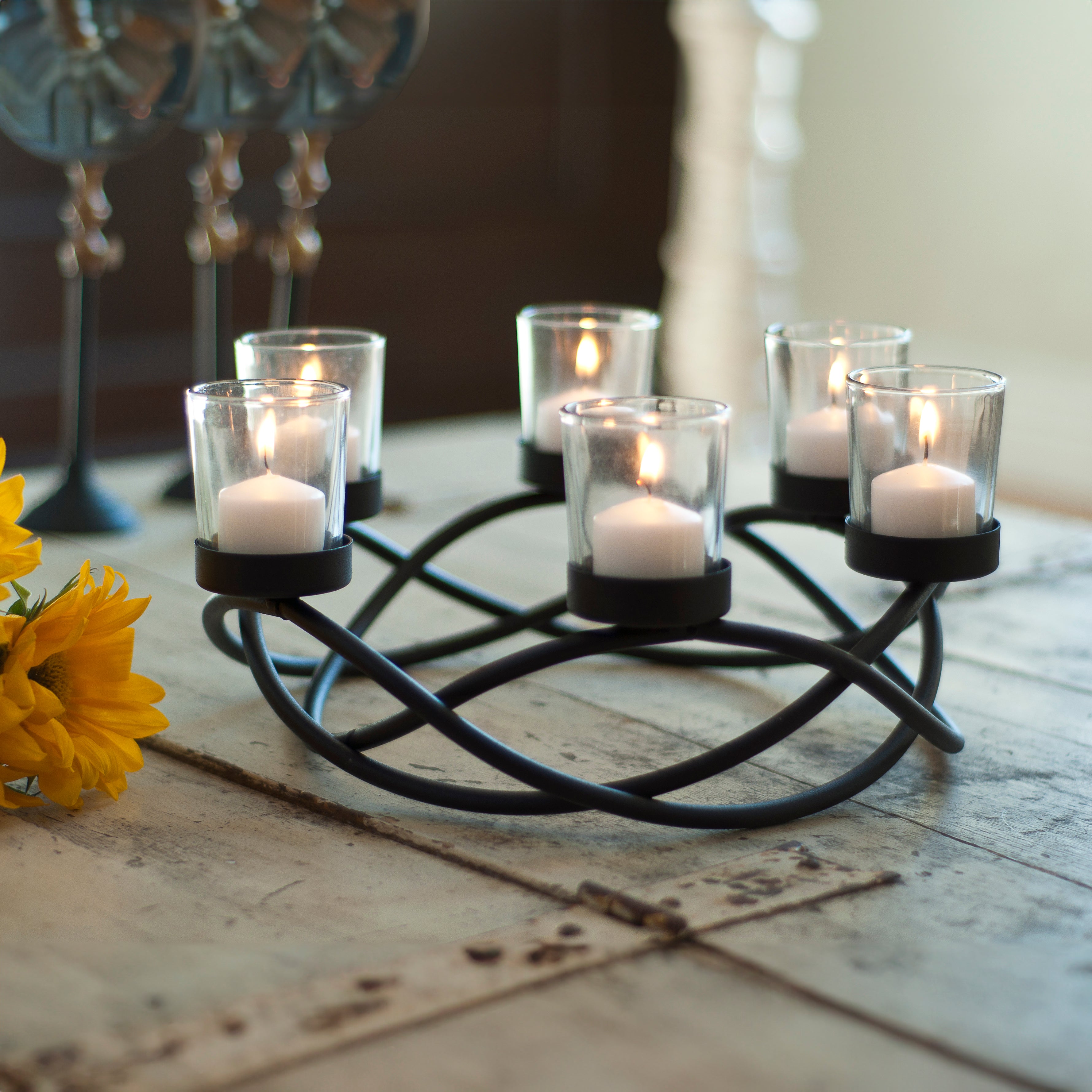 Round Waves Glass and Iron 6 Votive Candles Holder