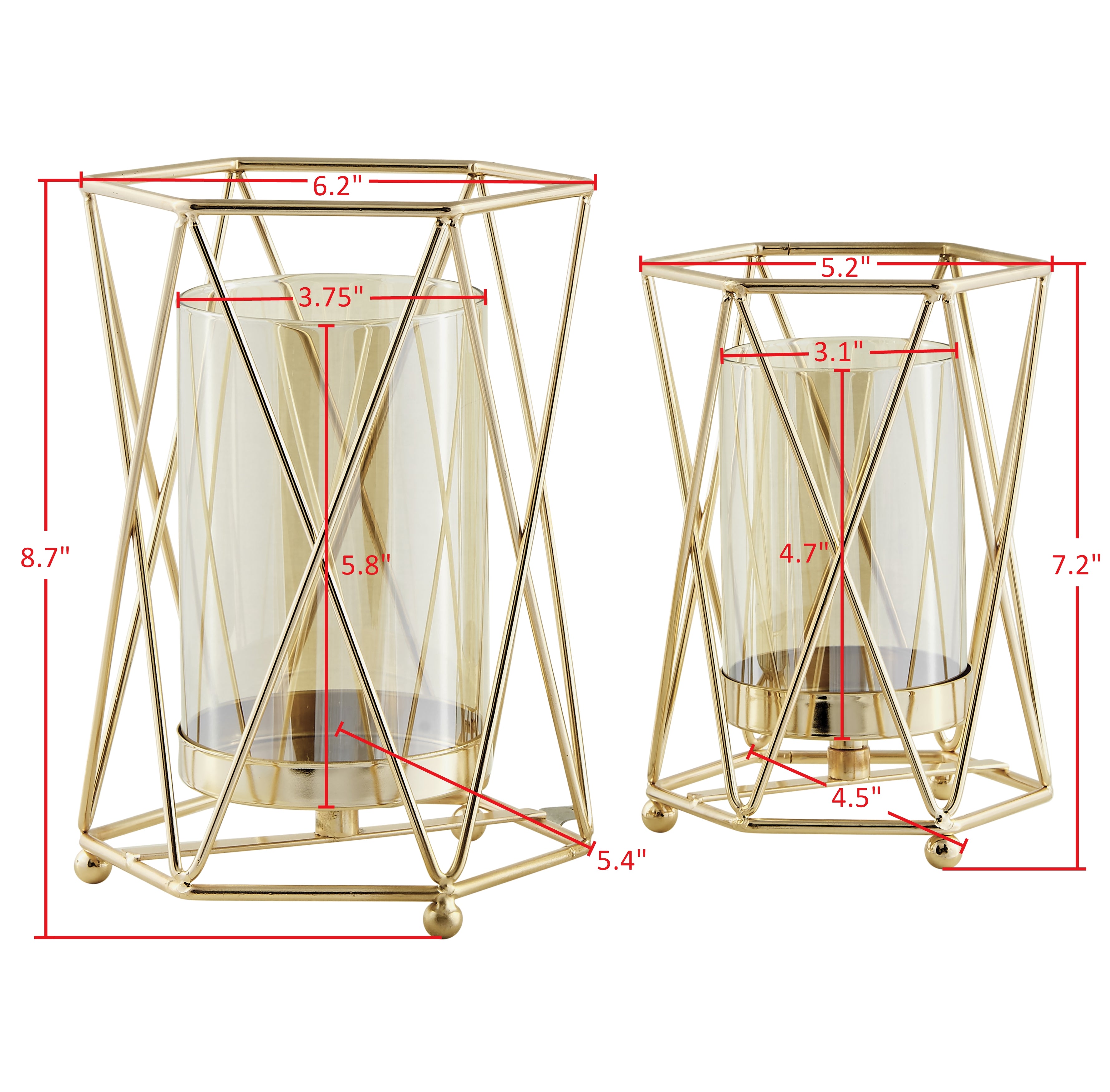 Prism Warm Gold Hurricane Candle Holders - Set of 2