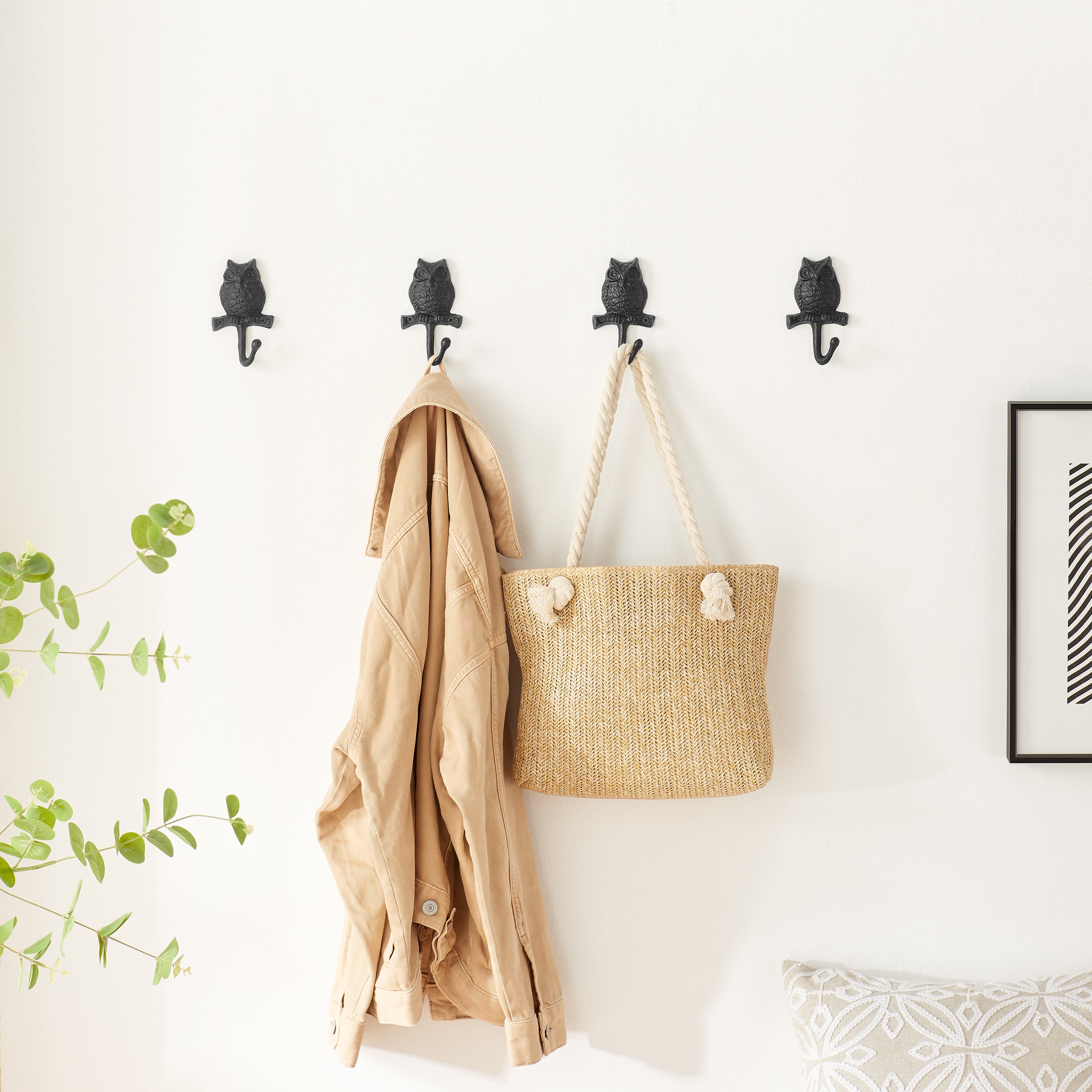 Owl on Branch Wall Hooks (Set of 4)