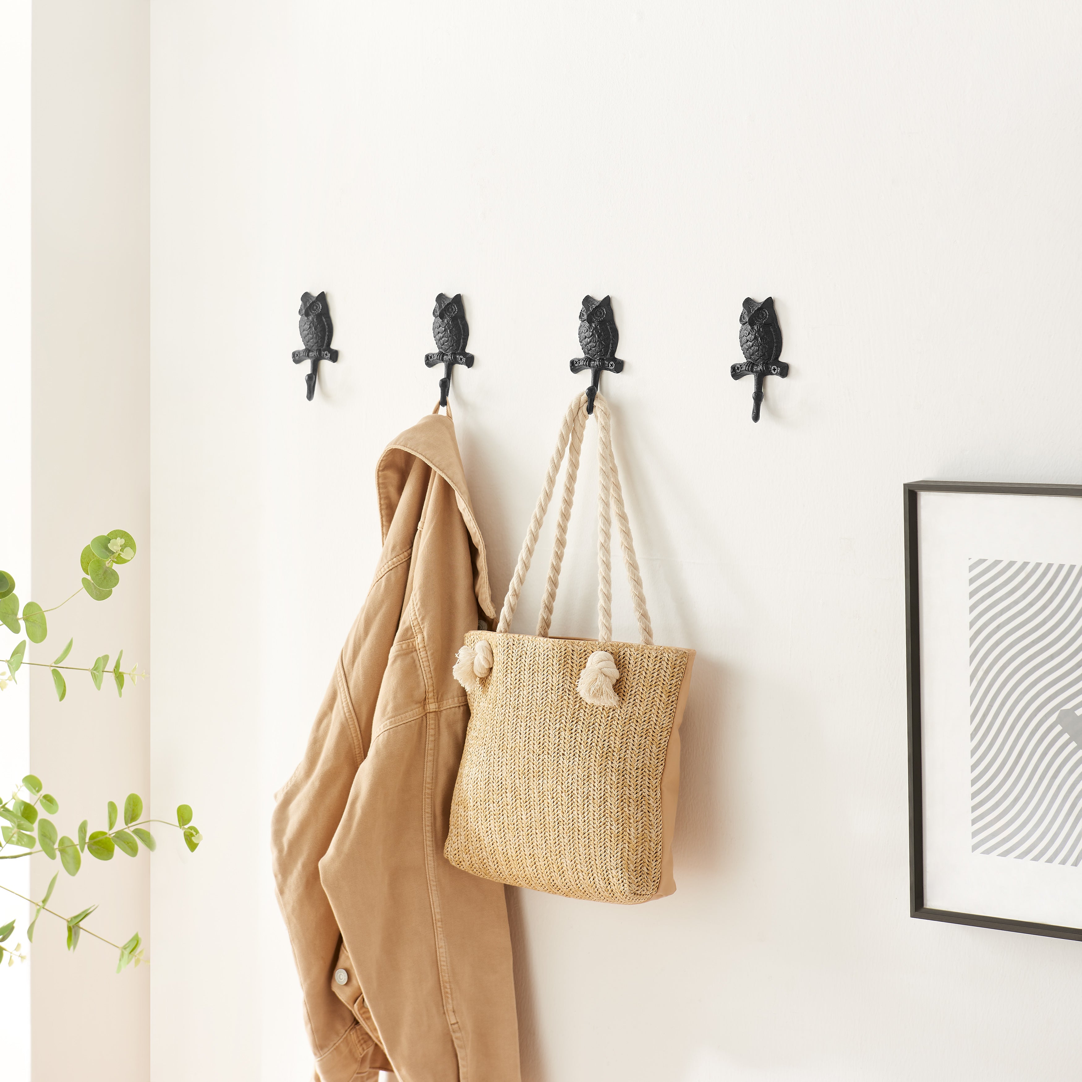 Owl on Branch Wall Hooks (Set of 4)