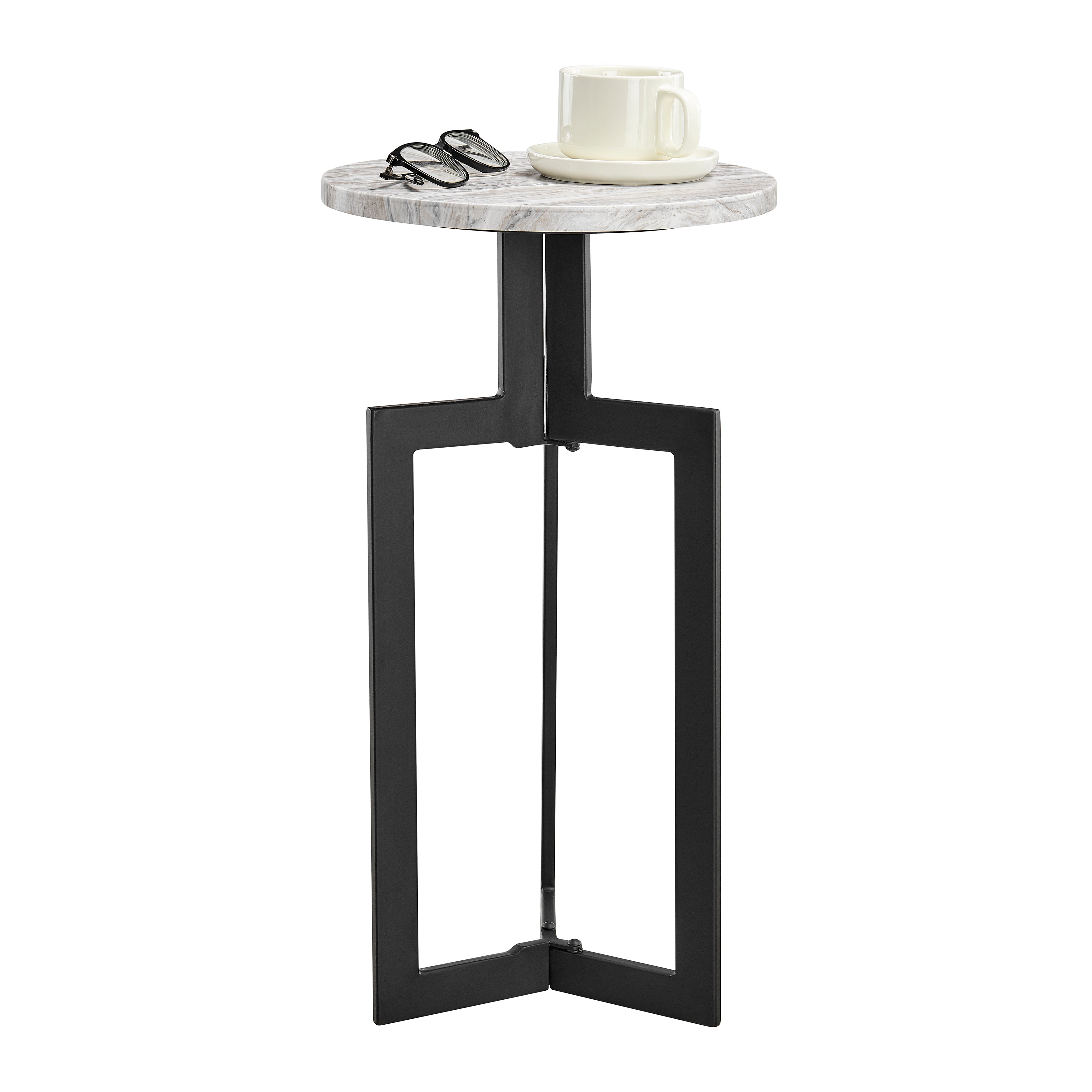 Black Metal & Faux Stone Accent Table