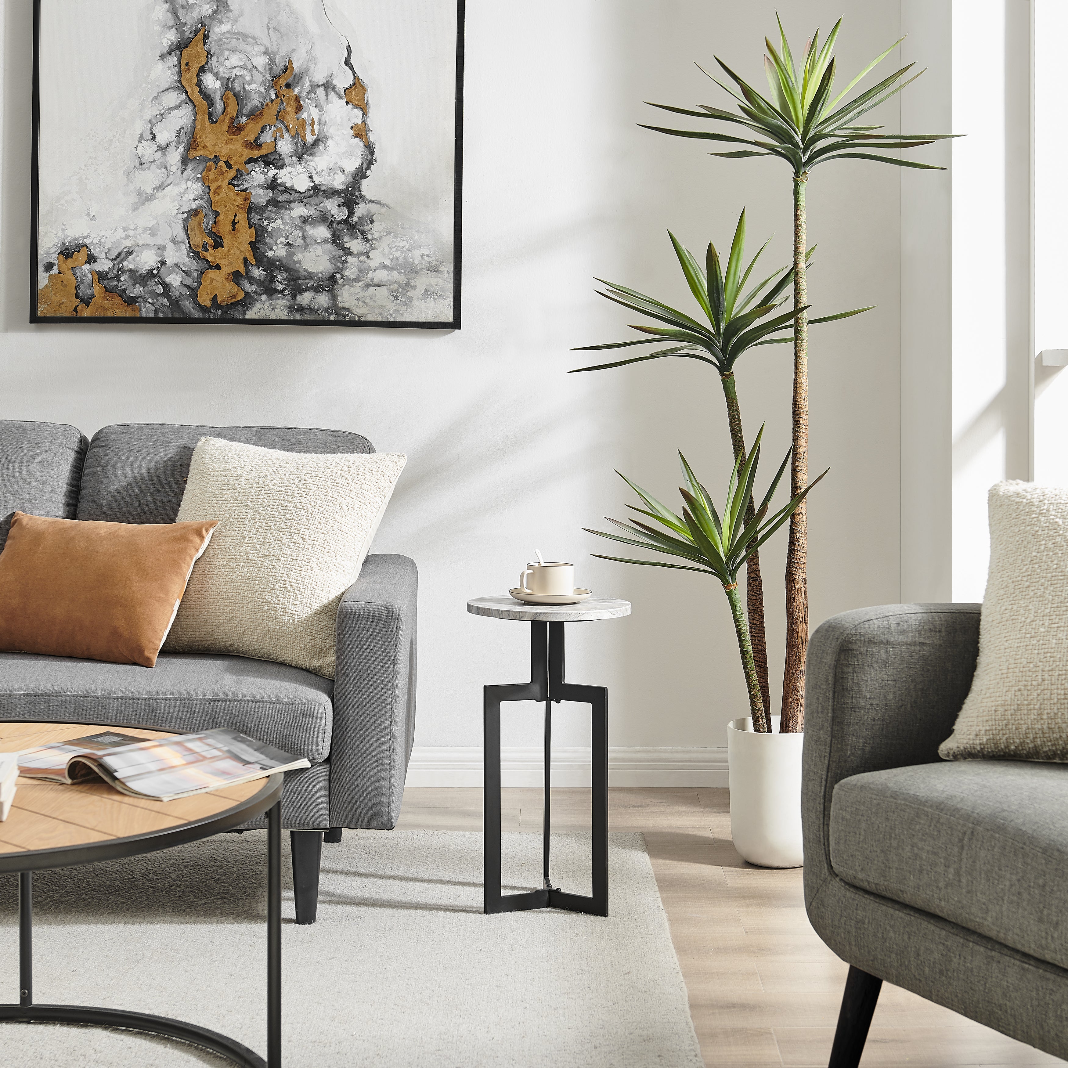 Black Metal & Faux Stone Accent Table