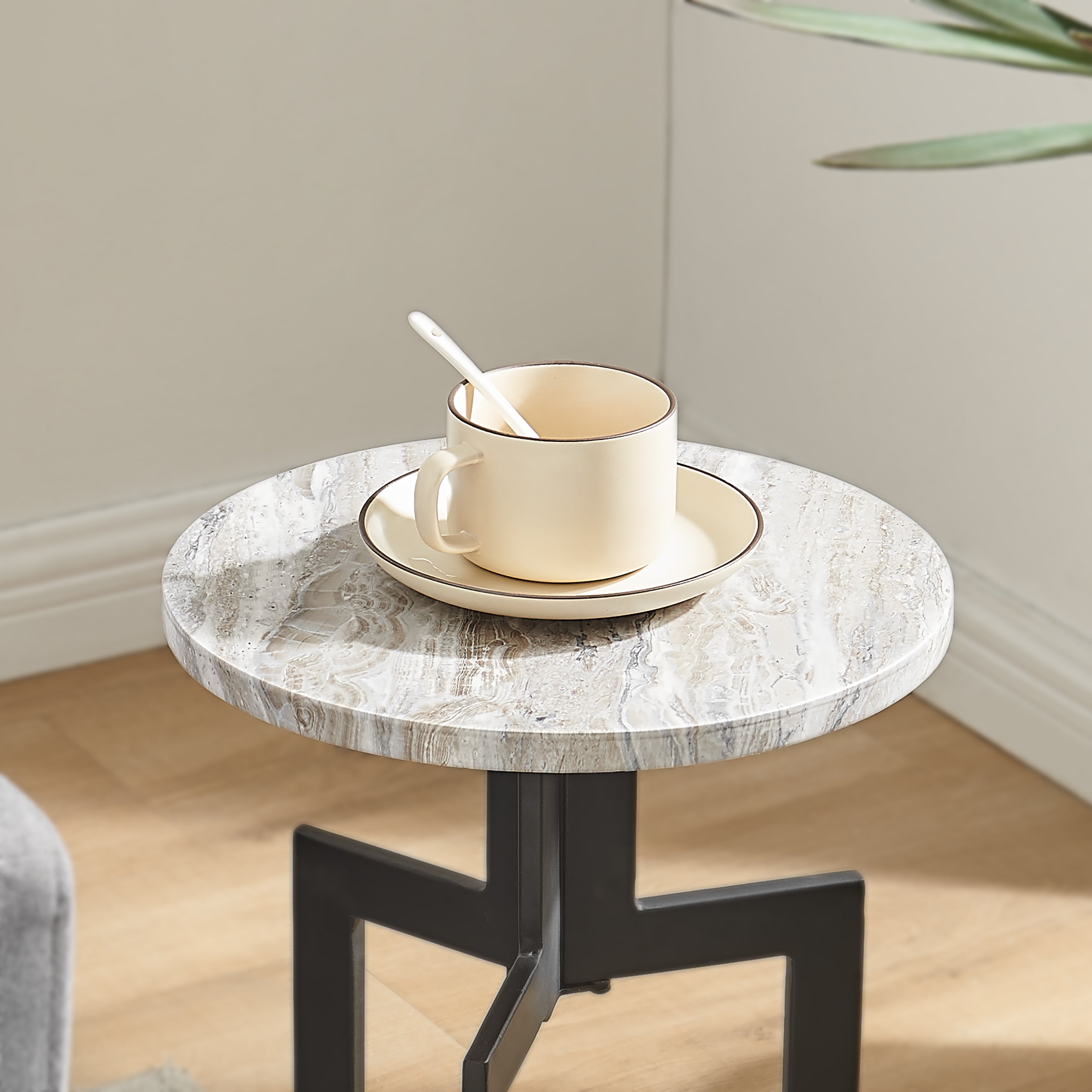 Black Metal & Faux Stone Accent Table