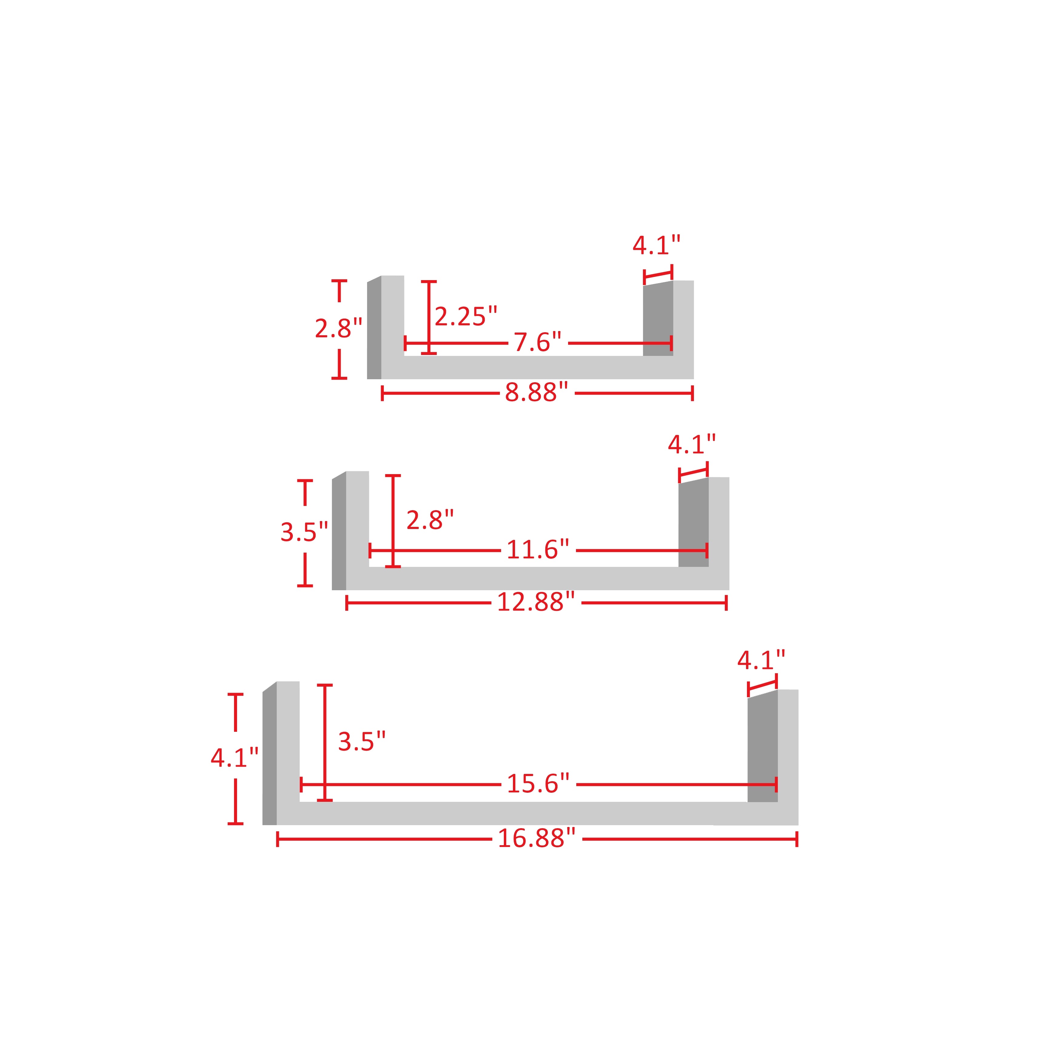 Floating 'U' Laminated Veneer Shelves (Set of 3)