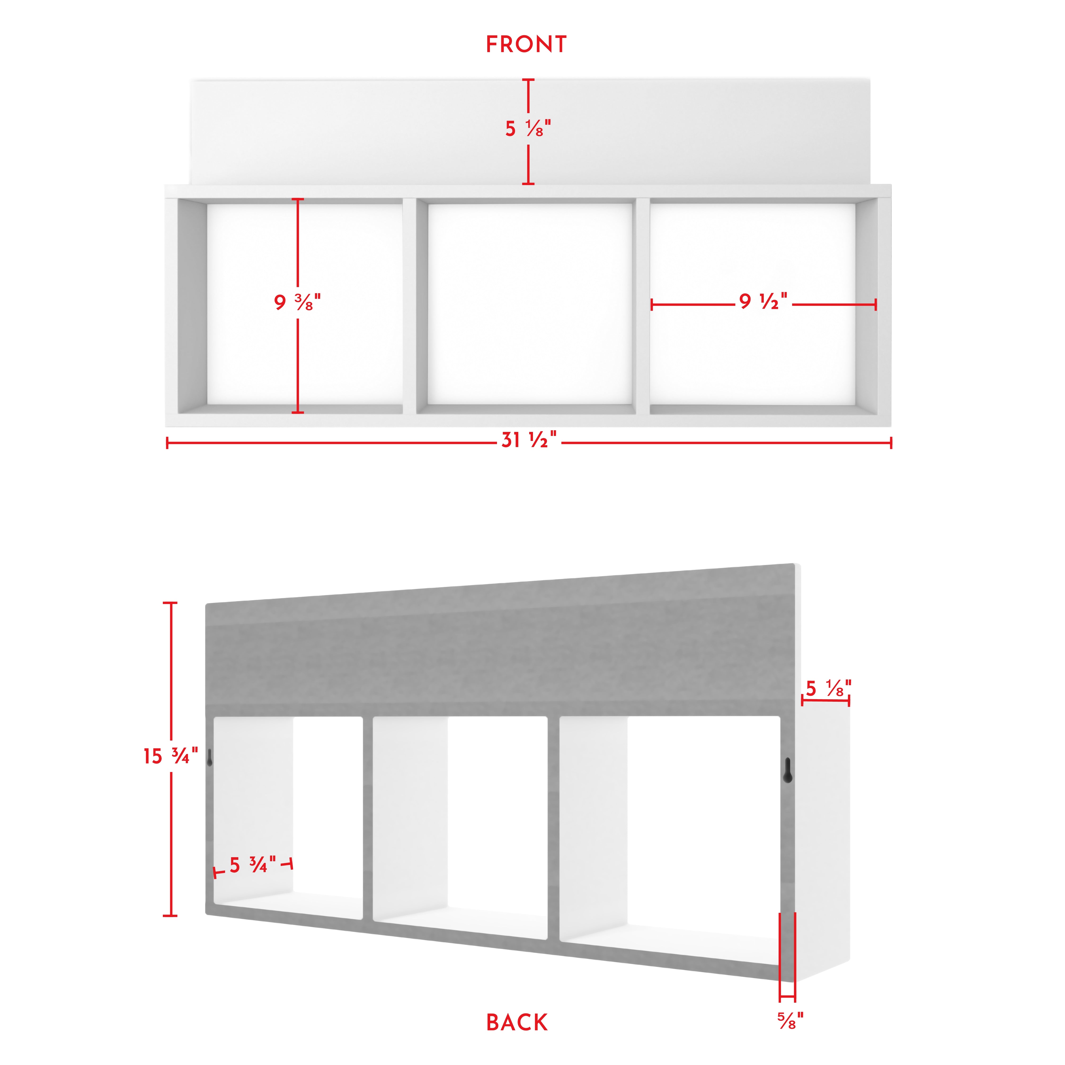 Triple Cubed Floating Shelf with Ledge