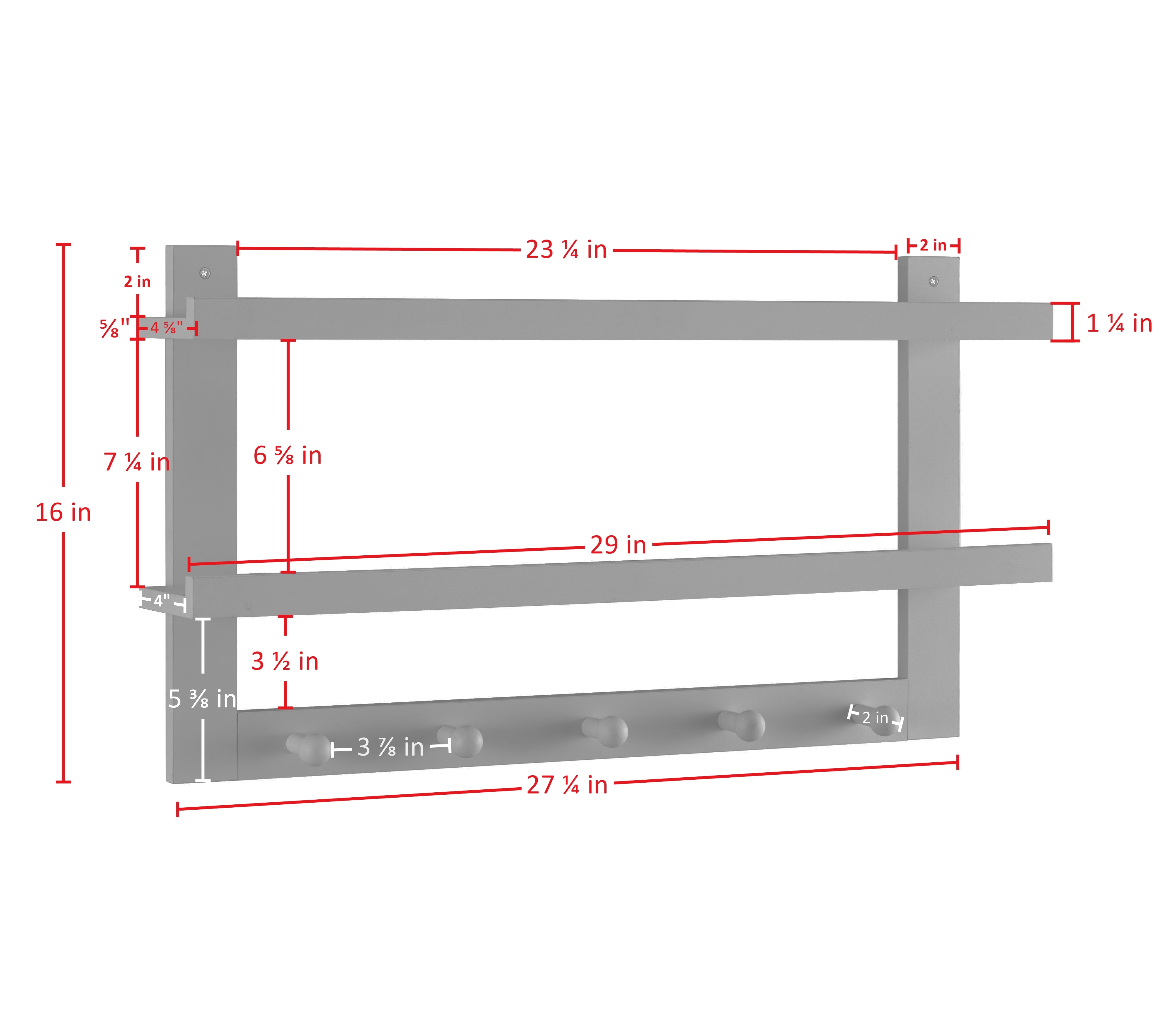 Two-Tier Ledge Shelf Wall Organizer with Five Hanging Hooks
