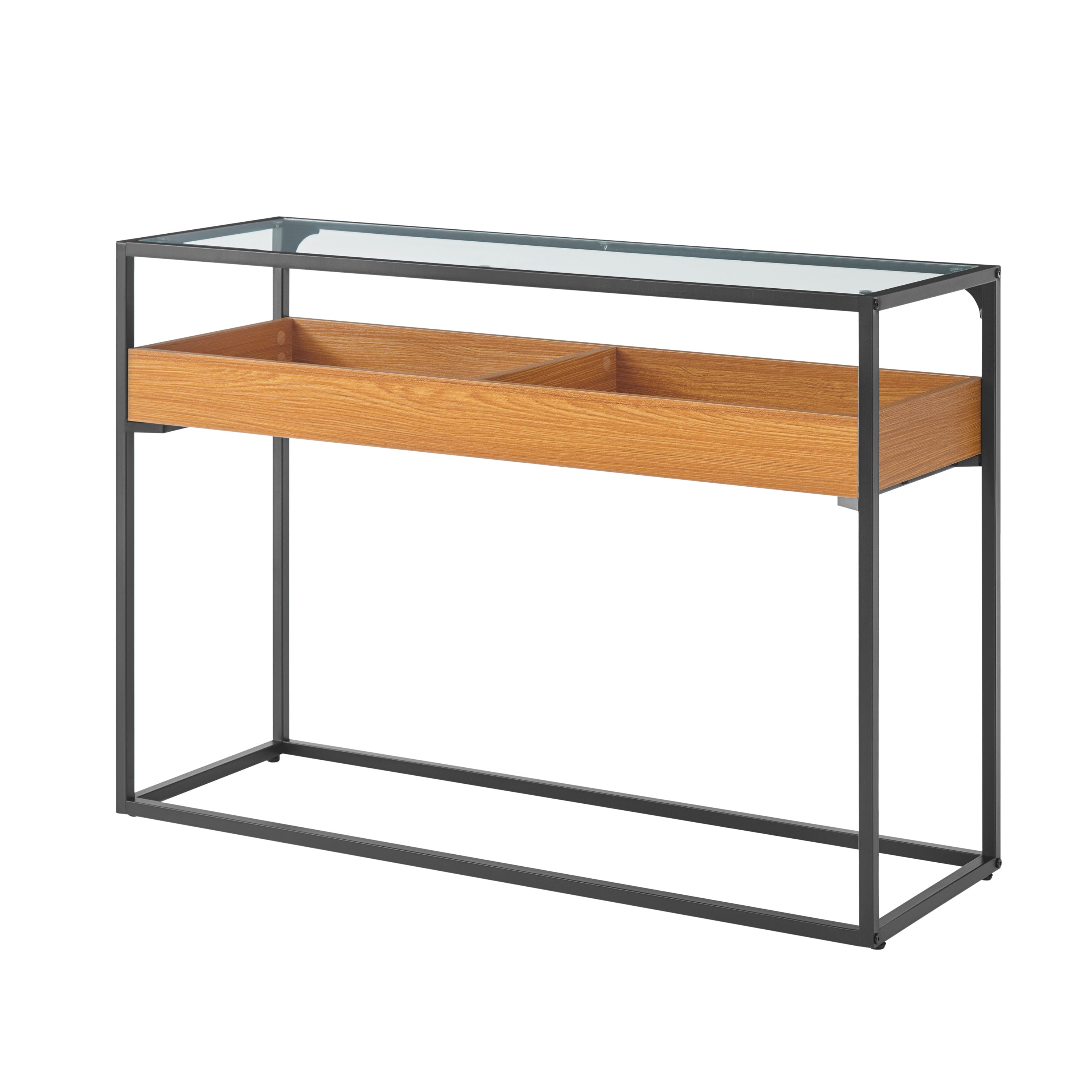 Saarinen Two-Level Modern Sunken Glass Display Shelf Rectangle Console Table