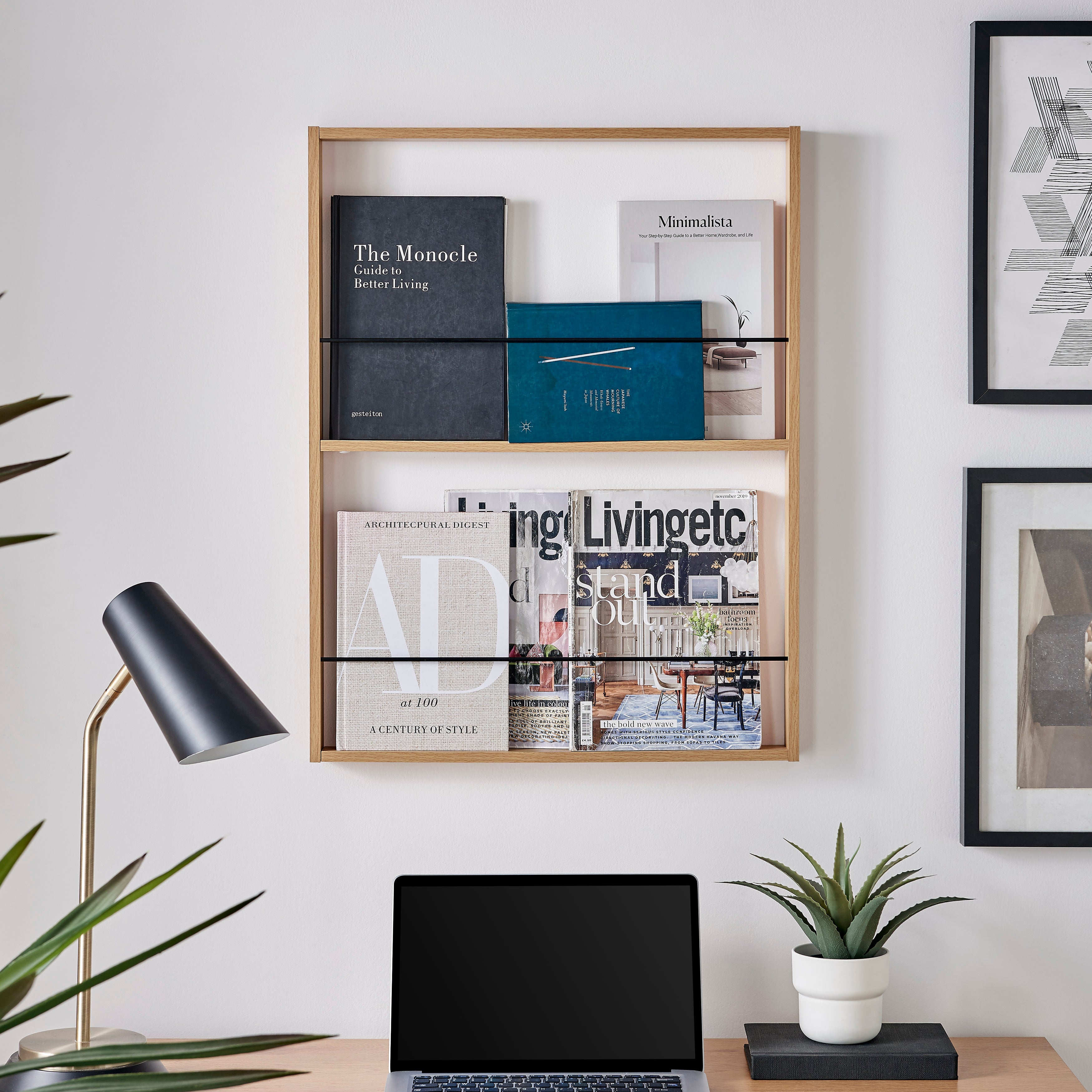 Steiner Beech Square Modern 2-Tier Kids Book or Toy Figure Display Unit Wall Mounted Bookshelf with Contrasting Black Rods