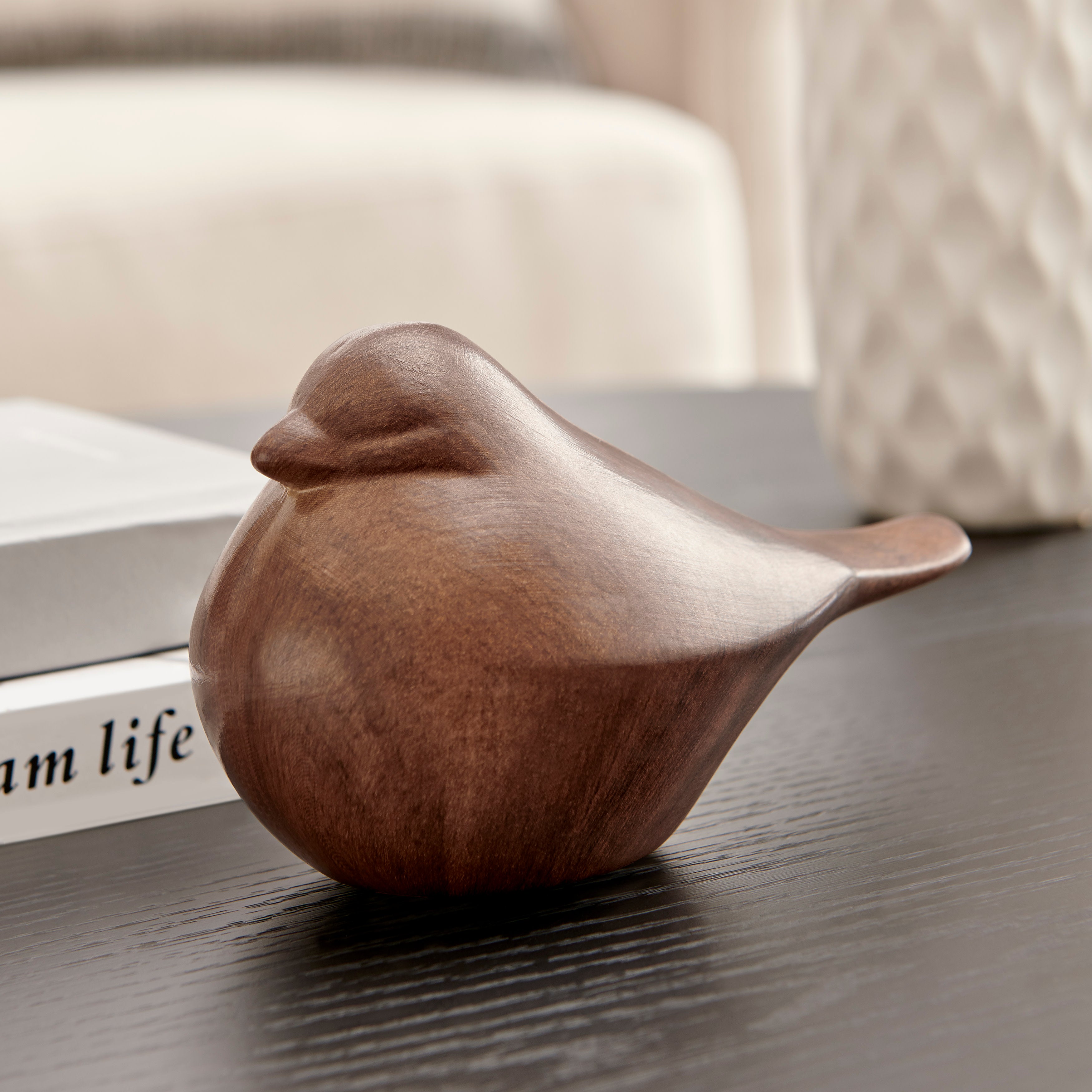 Sanger Set of 2 Modern Abstract Walnut Finish Tabletop Bird Sculpture Figures
