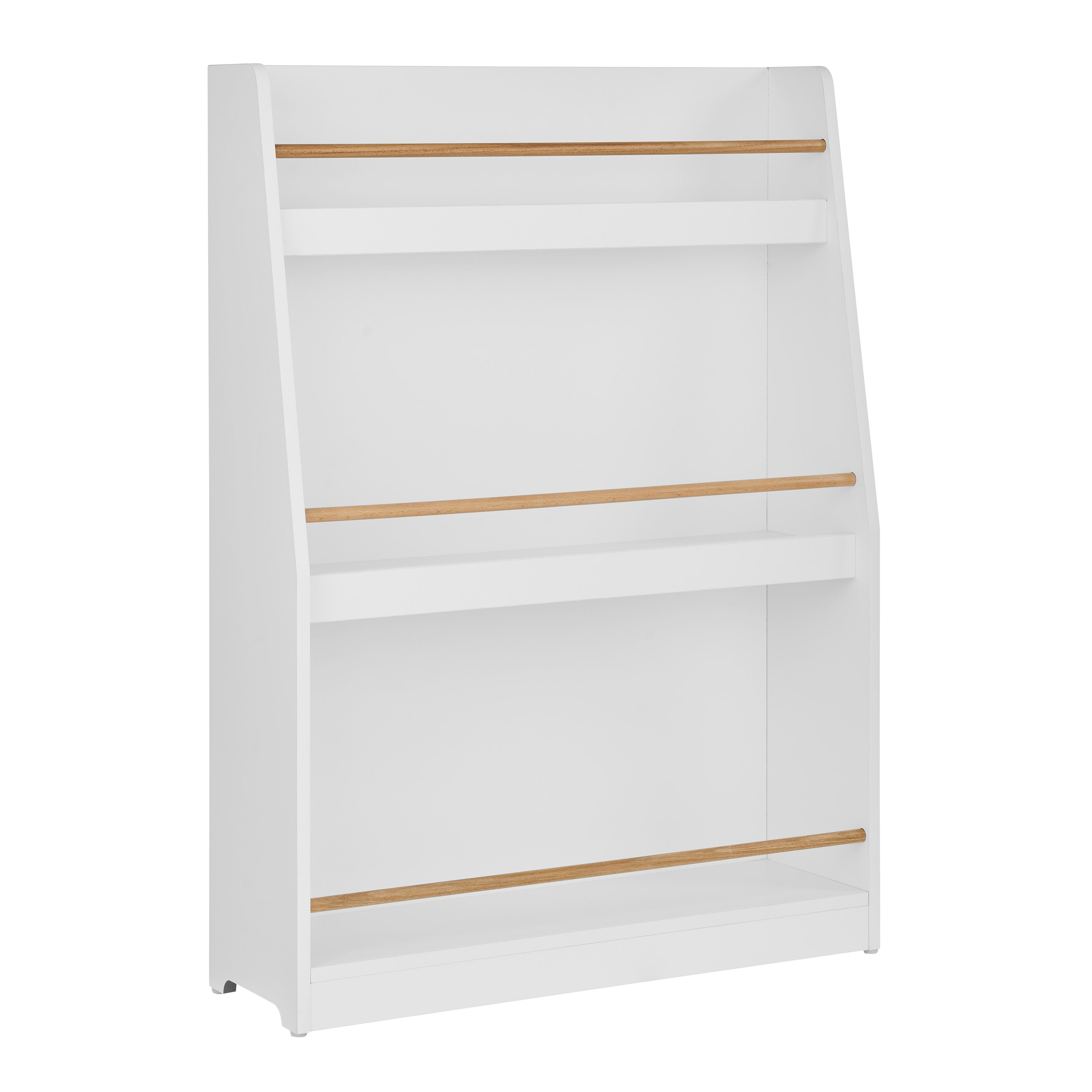 Steiner White 3-Tier Kids Book or Magazine Storage Freestanding Bookcase with Contrasting Wood-Toned Rods
