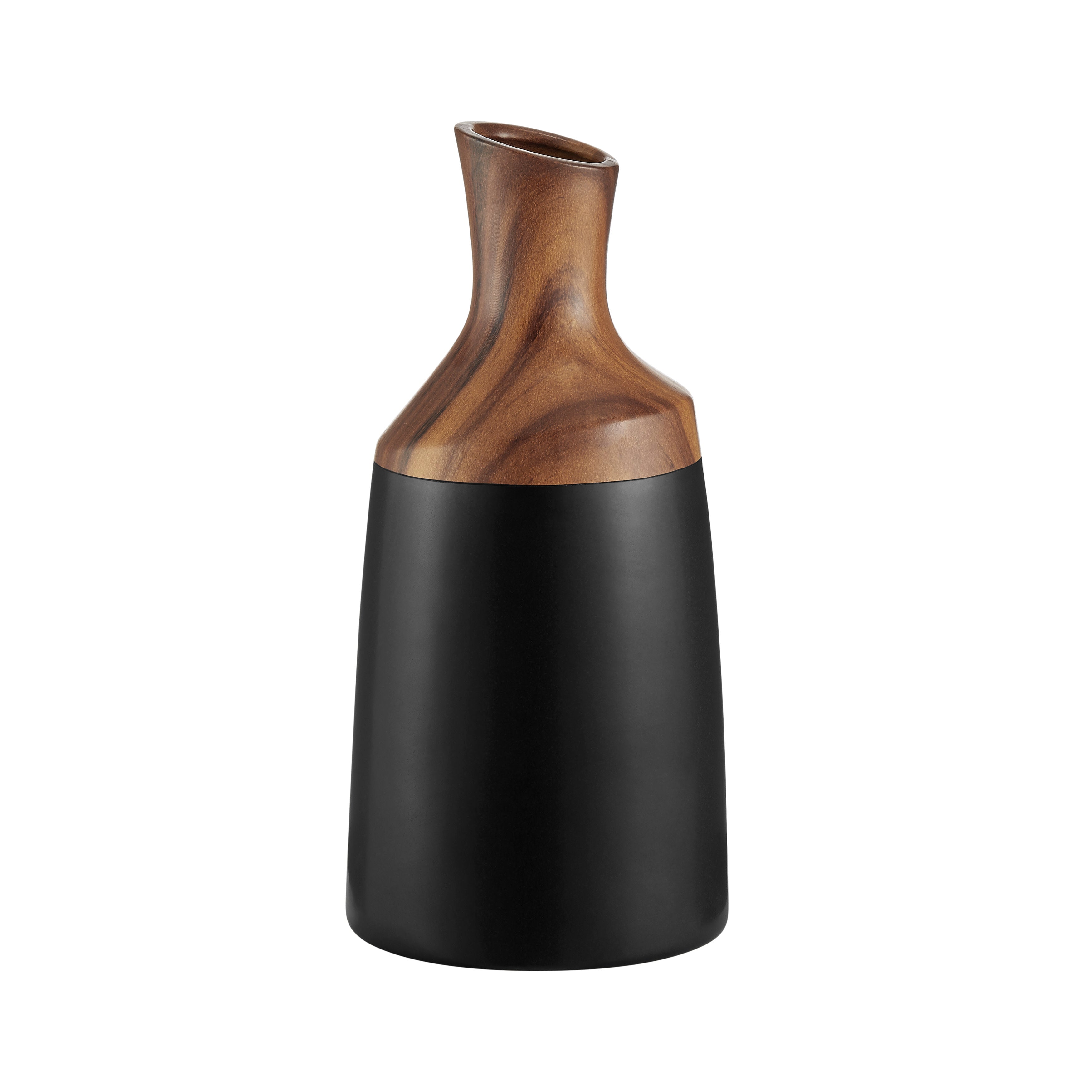 Milo Kande Carafe Modern Two Tone Tabletop Vase - Black and Walnut