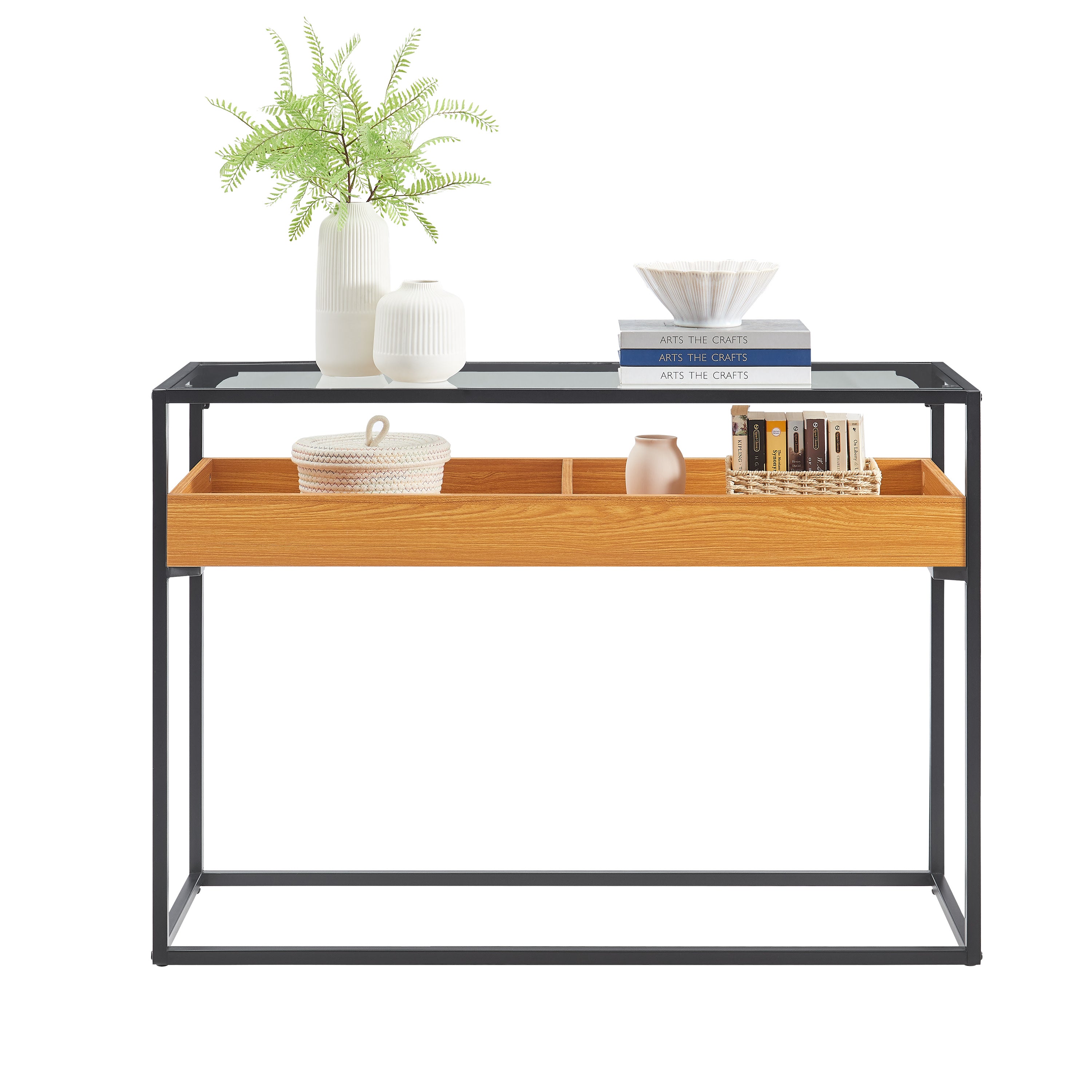 Saarinen Two-Level Modern Sunken Glass Display Shelf Rectangle Console Table