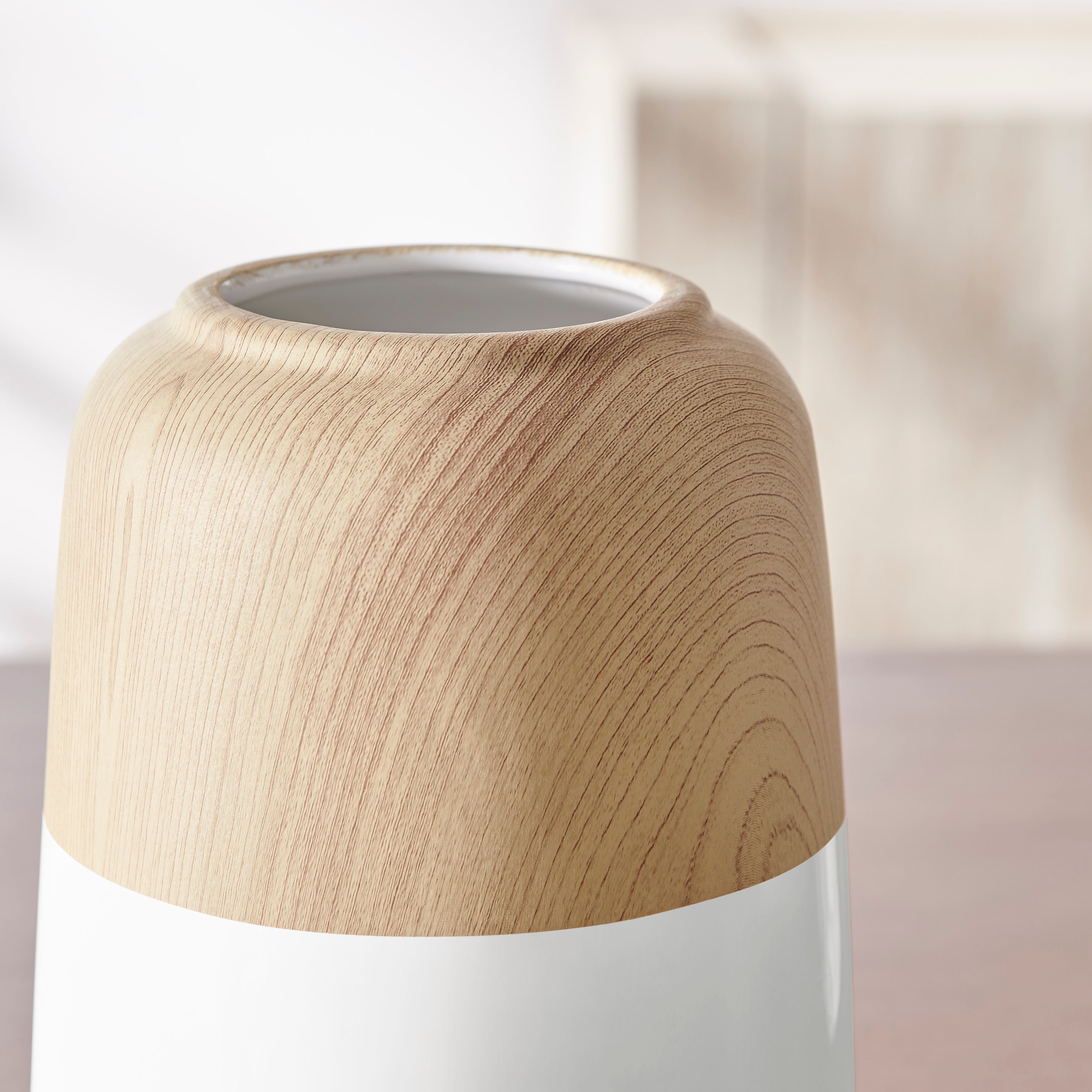 Nora Burk Contemporary Two Tone Cylindrical Tabletop Vase - White and Beech