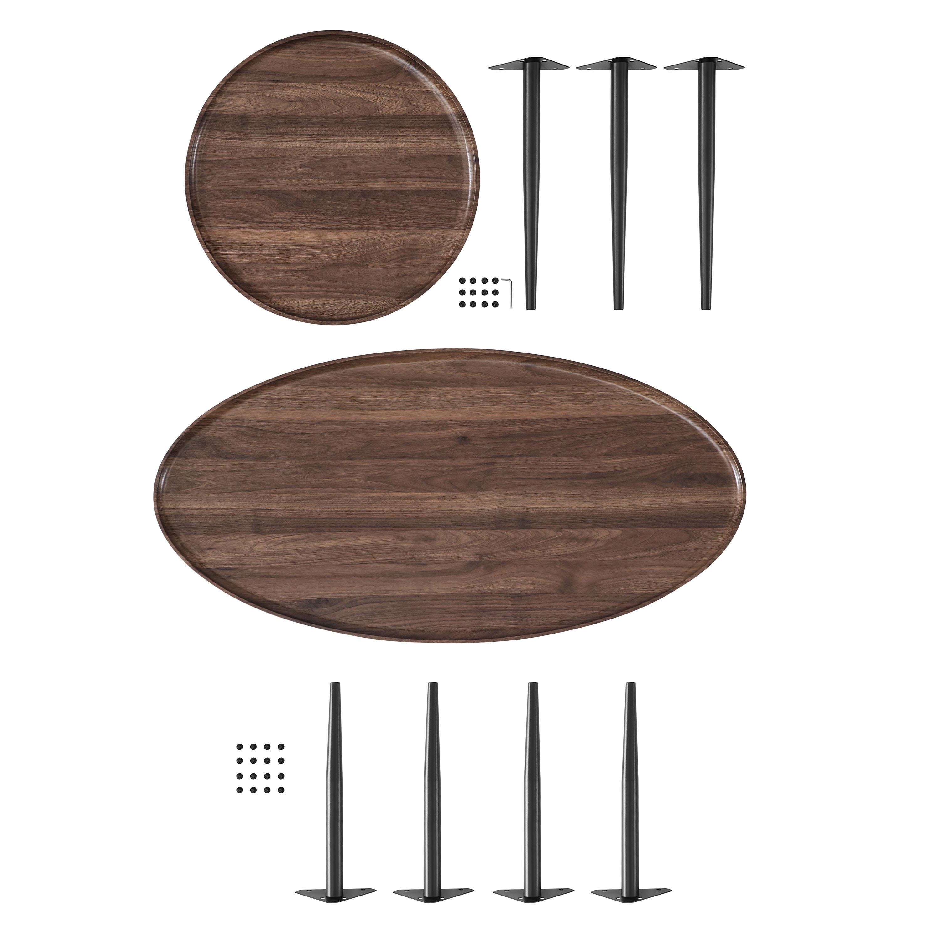 Paxton Nesting Raised Lip Edge 2 Piece Coffee Table Set with Modern Black Metal Taper Legs - Round and Oval