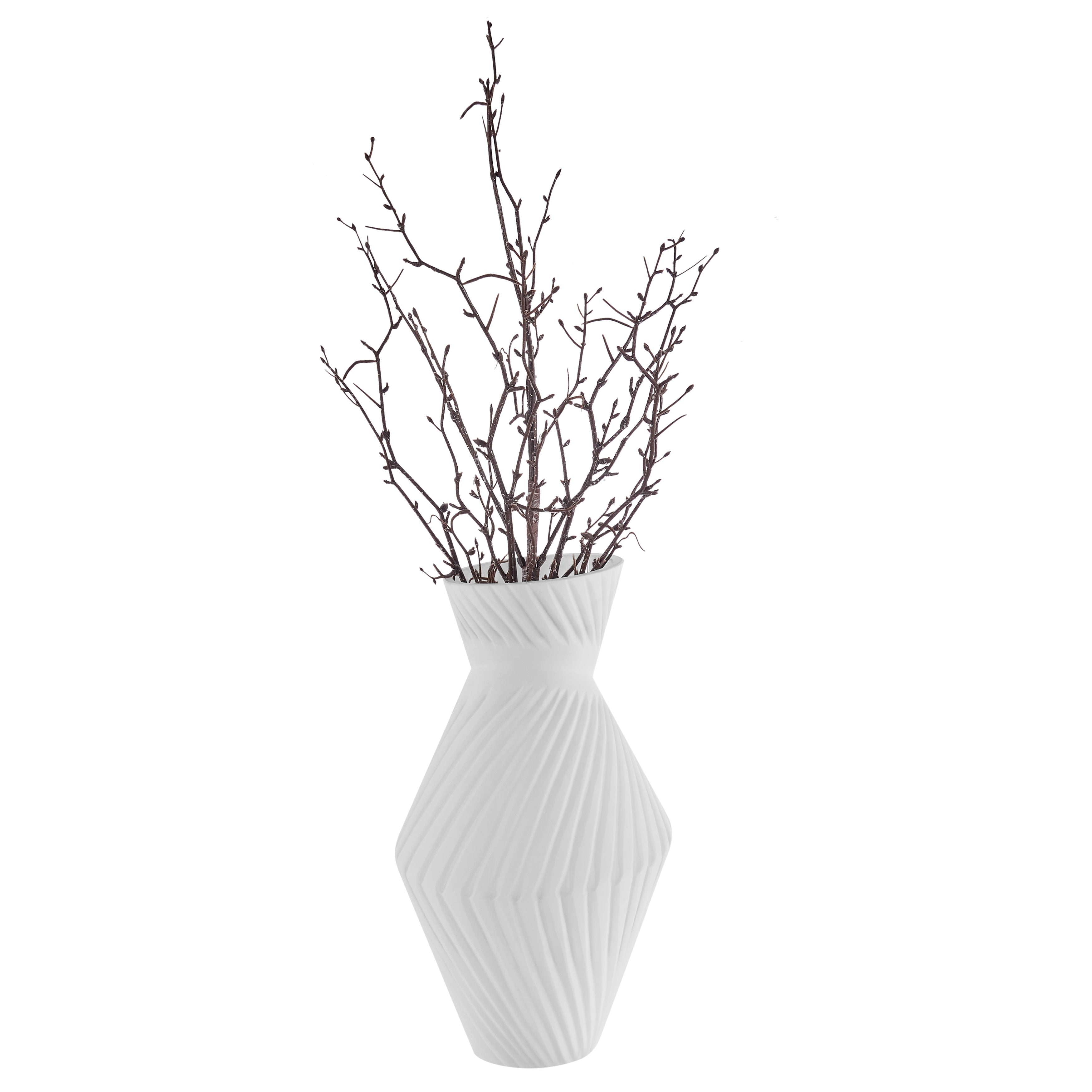 Eos Minimal White Contemporary Ribbed Angular Glass Tabletop Vase