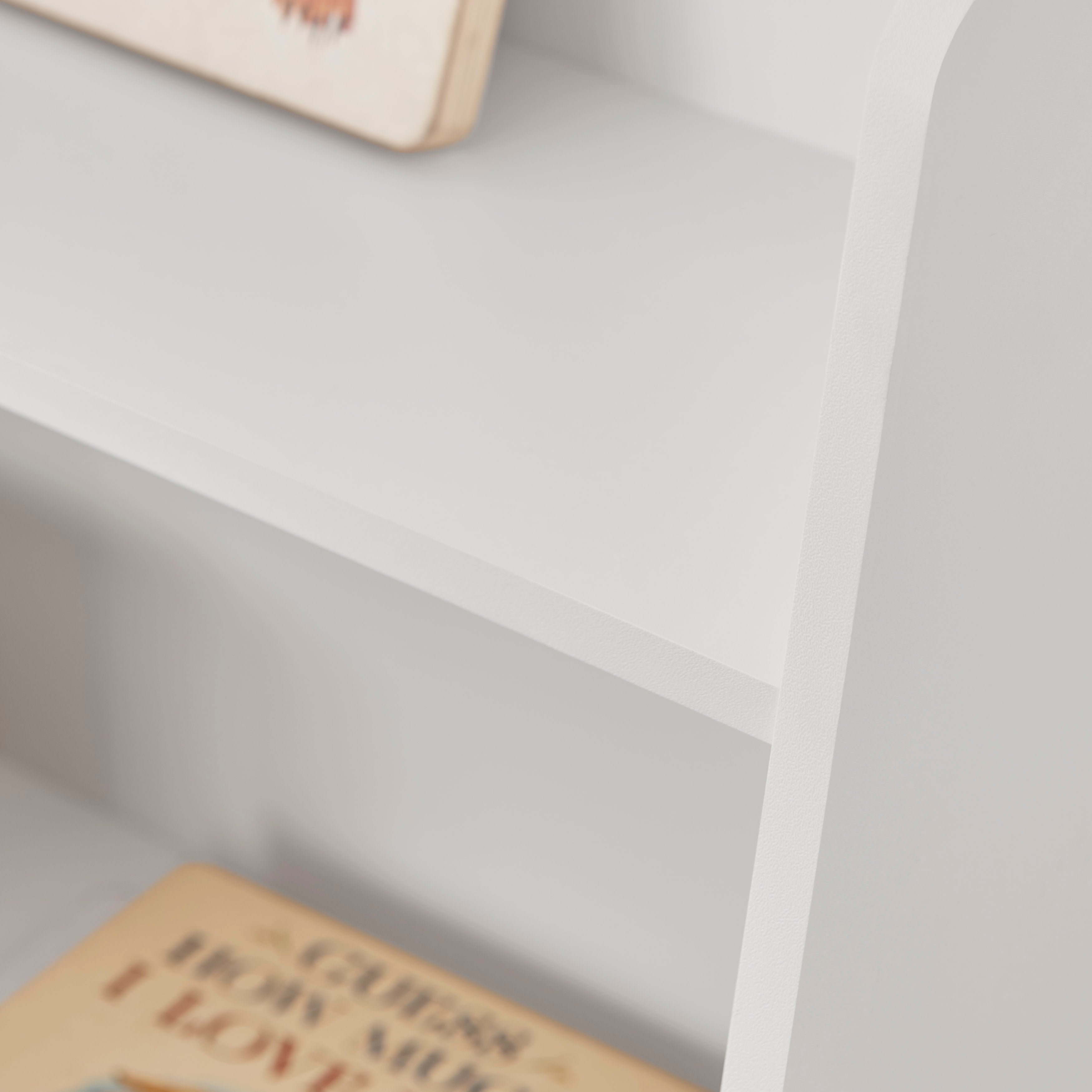 Steiner White 3-Tier Kids Book or Toy Figure Display Unit Freestanding Bookshelf with Contrasting Wood-Toned Legs