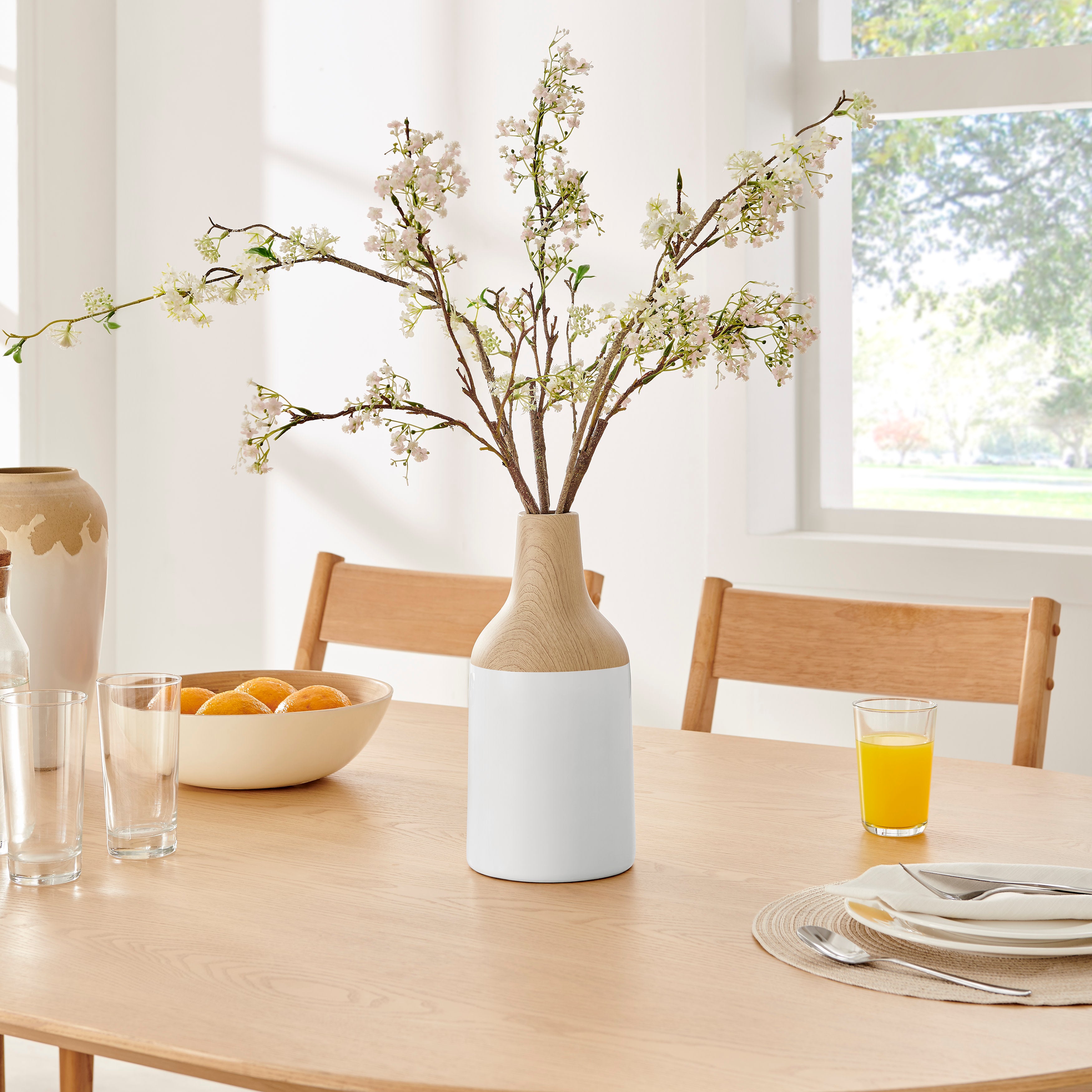 Nora Kanna Bottle Contemporary Two Tone Tabletop Vase - White and Beech