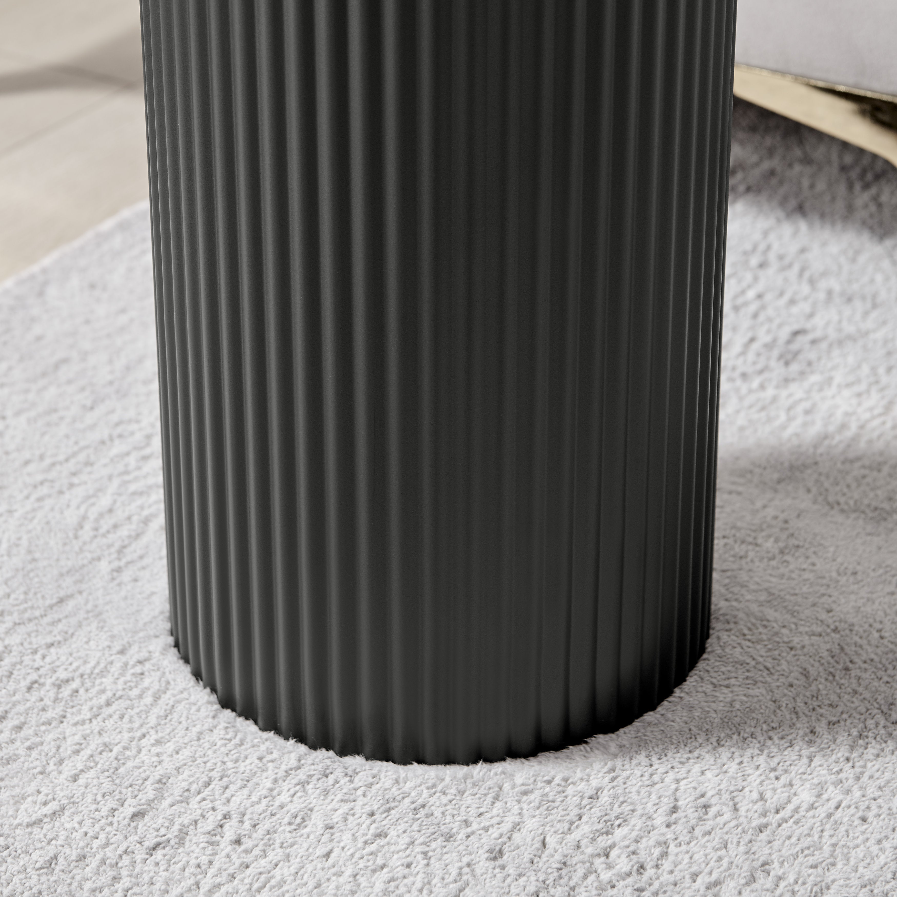 Fritz Midcentury Modern Column Side Accent Table with Textured Black Base Gold Metal Column Accents and Faux Marble Laminate Tabletop