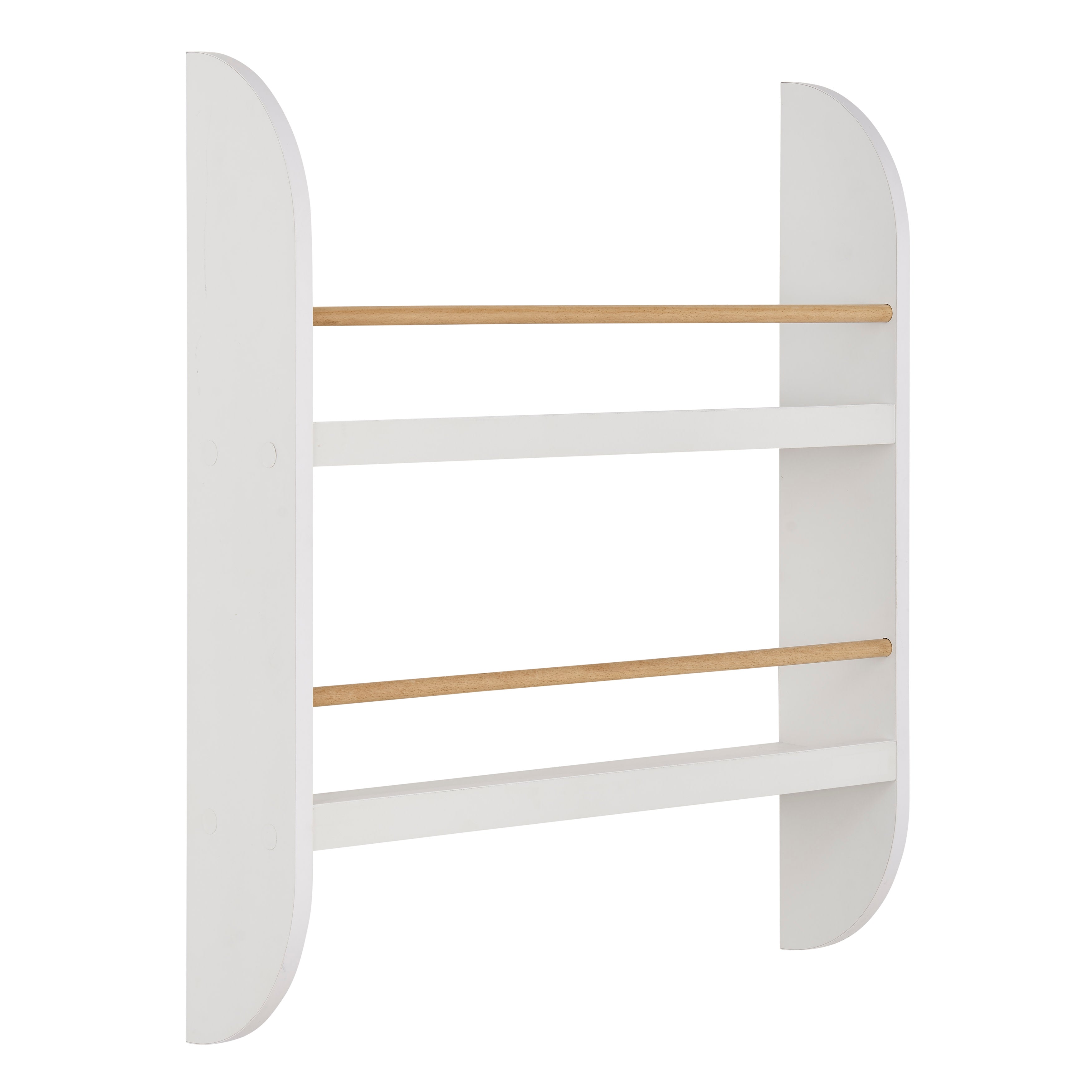Steiner White Rounded Contemporary 2-Tier Kids Book or Magazine Storage Wall-Mount Bookcase with Contrasting Wood-toned Rods