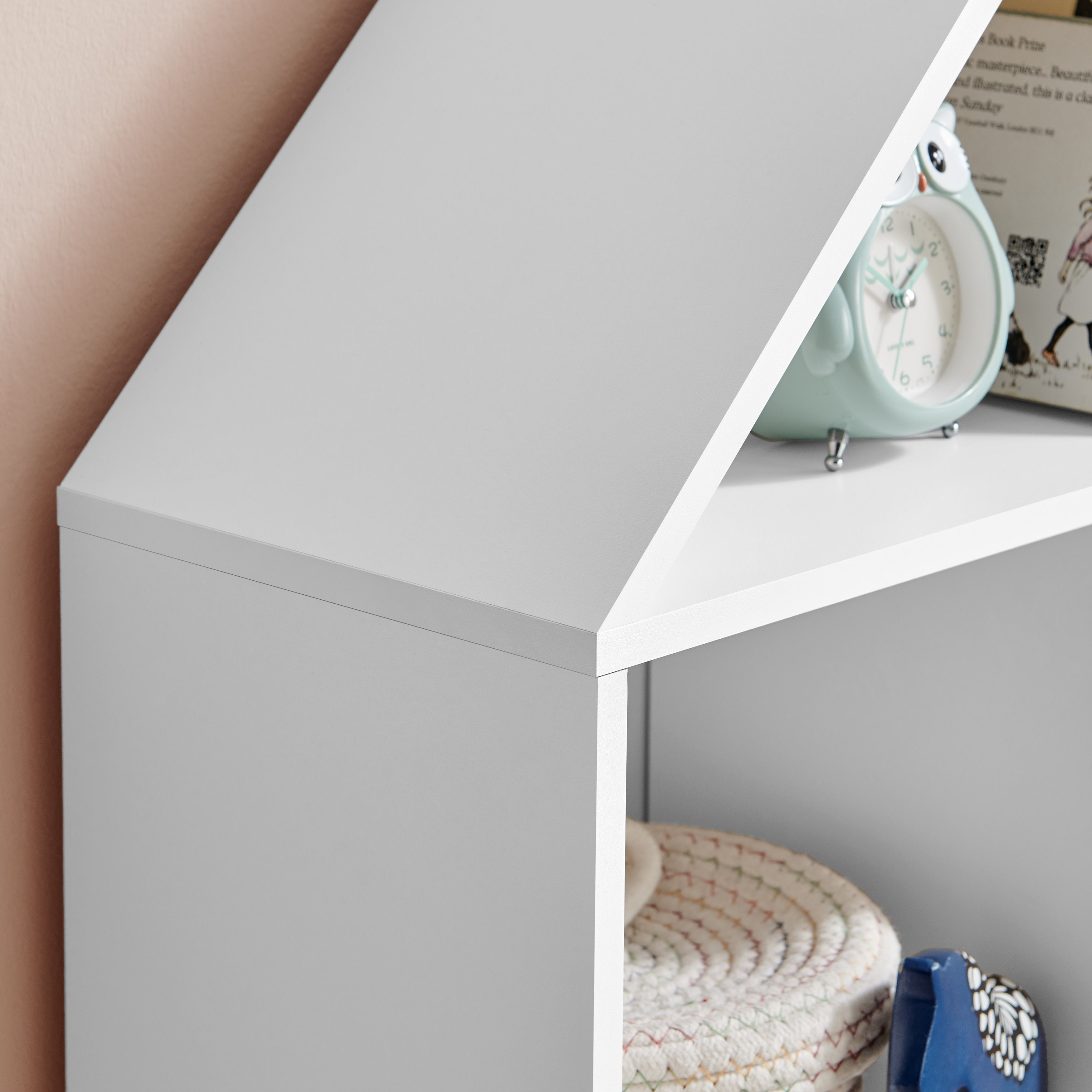 Steiner White Dollhouse 8-Compartment Kids Book or Toy Figure Display Unit Freestanding Bookshelf with Beech Legs