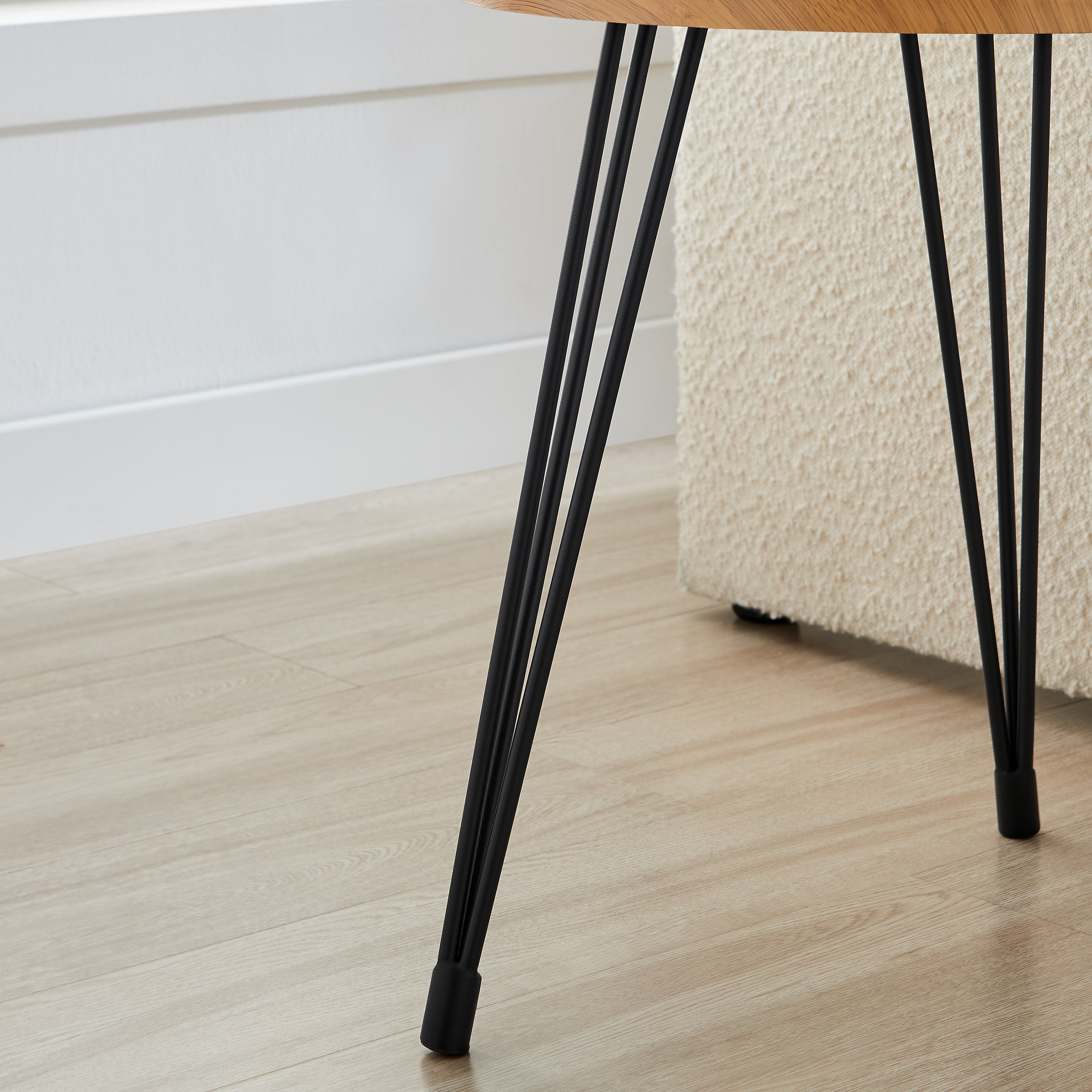 Tadao Raised Lip Edge Side Table with Modern Black Metal Hairpin Legs - Round