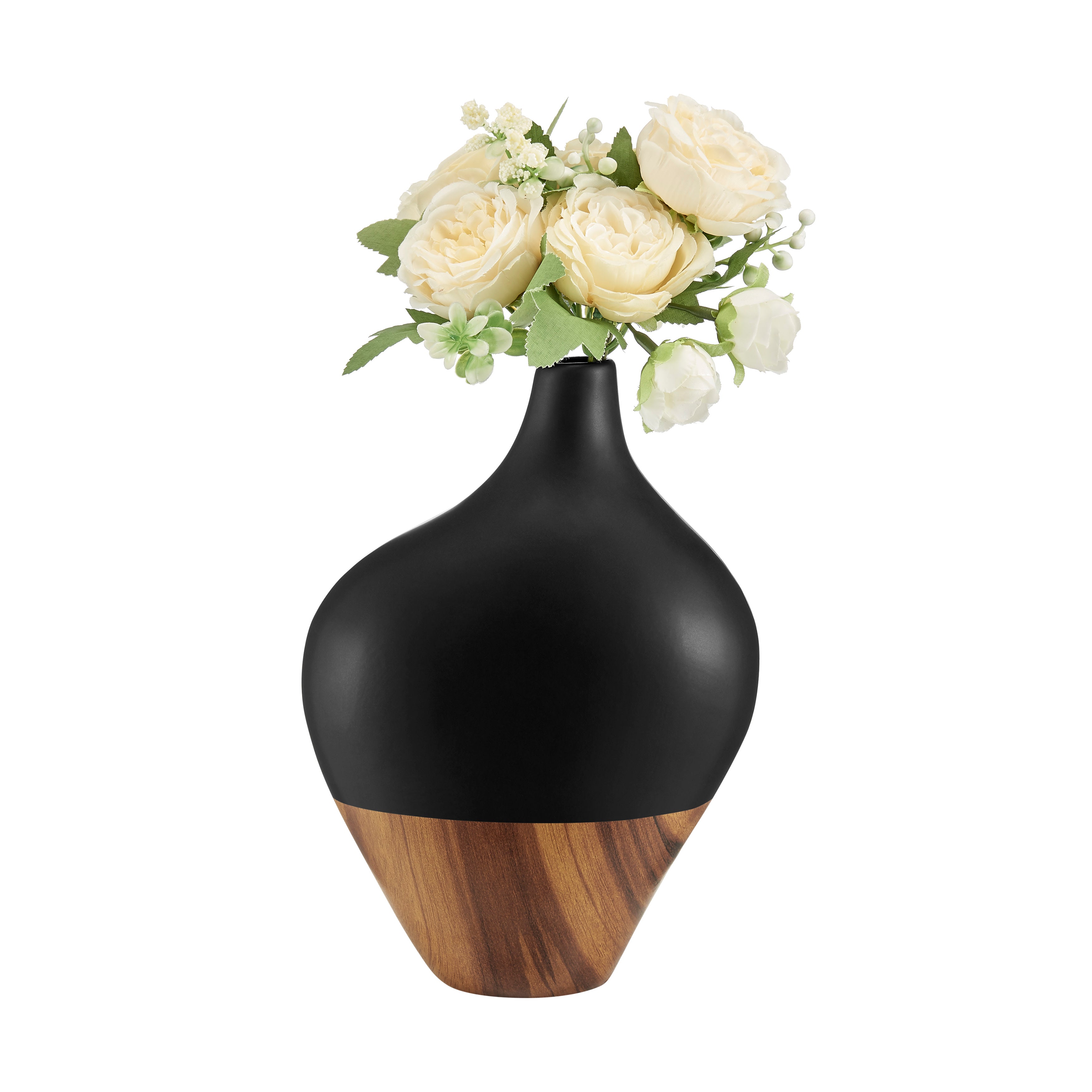 Milo Canteen Asymmetrical Modern Two Tone Tabletop Vase - Black and Walnut