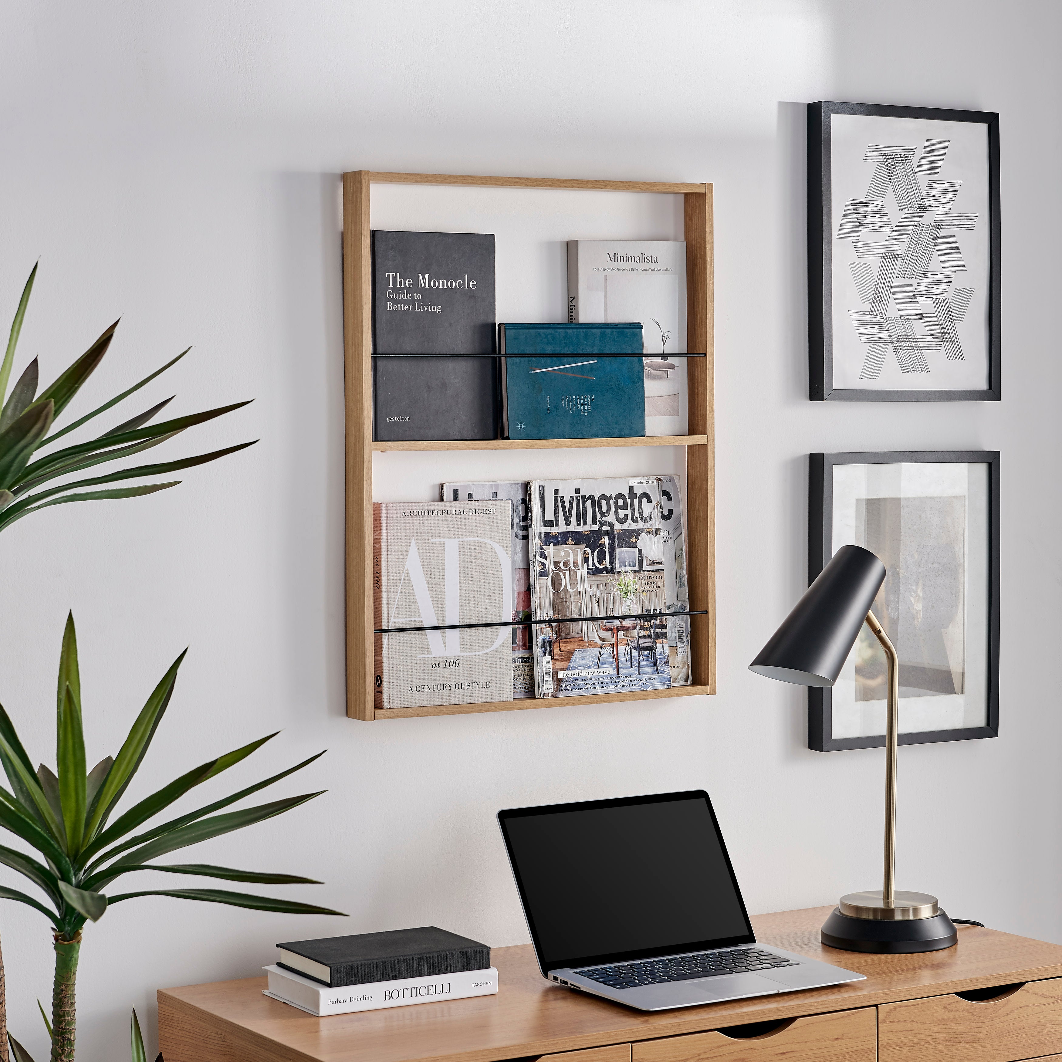 Steiner Beech Square Modern 2-Tier Kids Book or Toy Figure Display Unit Wall Mounted Bookshelf with Contrasting Black Rods