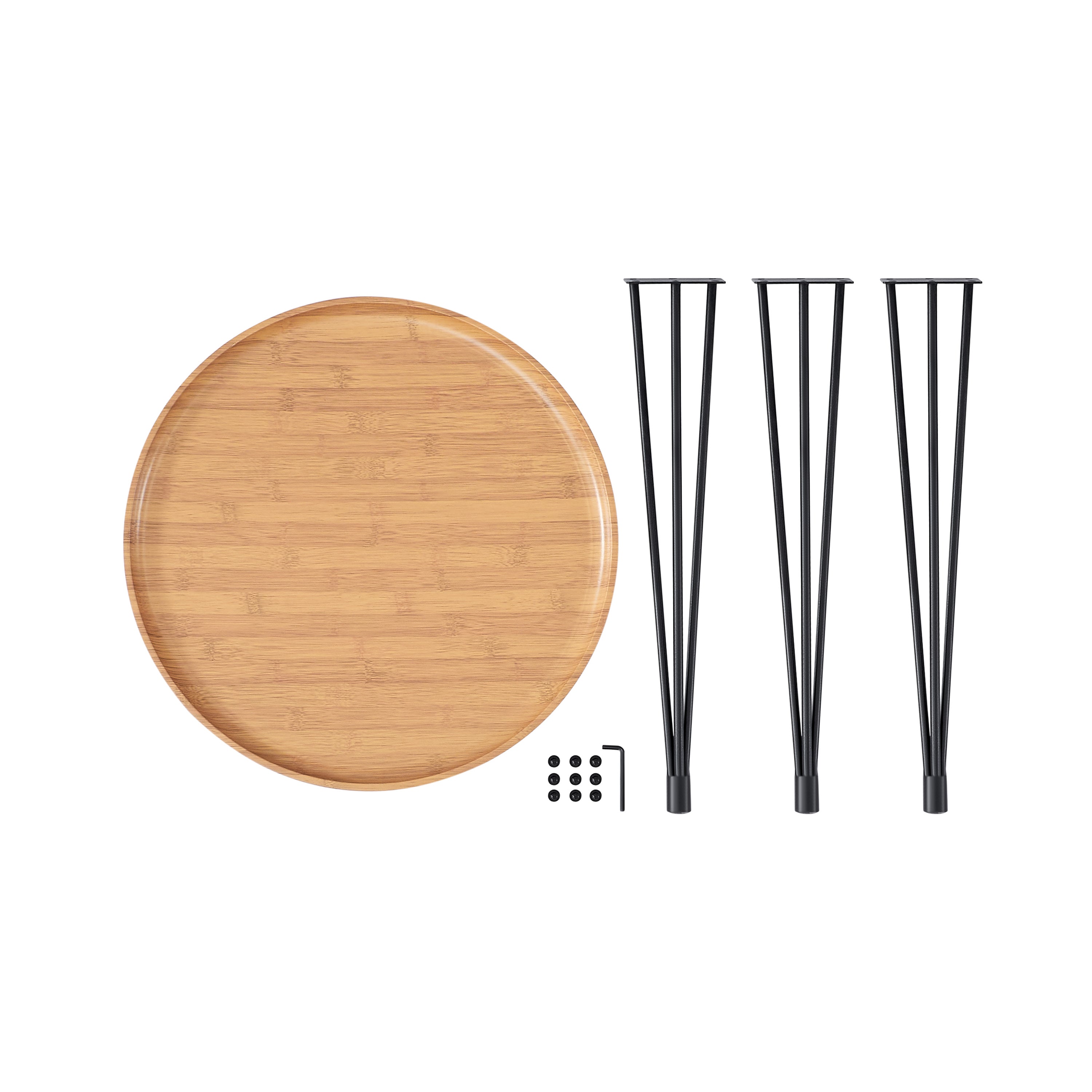 Tadao Raised Lip Edge Side Table with Modern Black Metal Hairpin Legs - Round