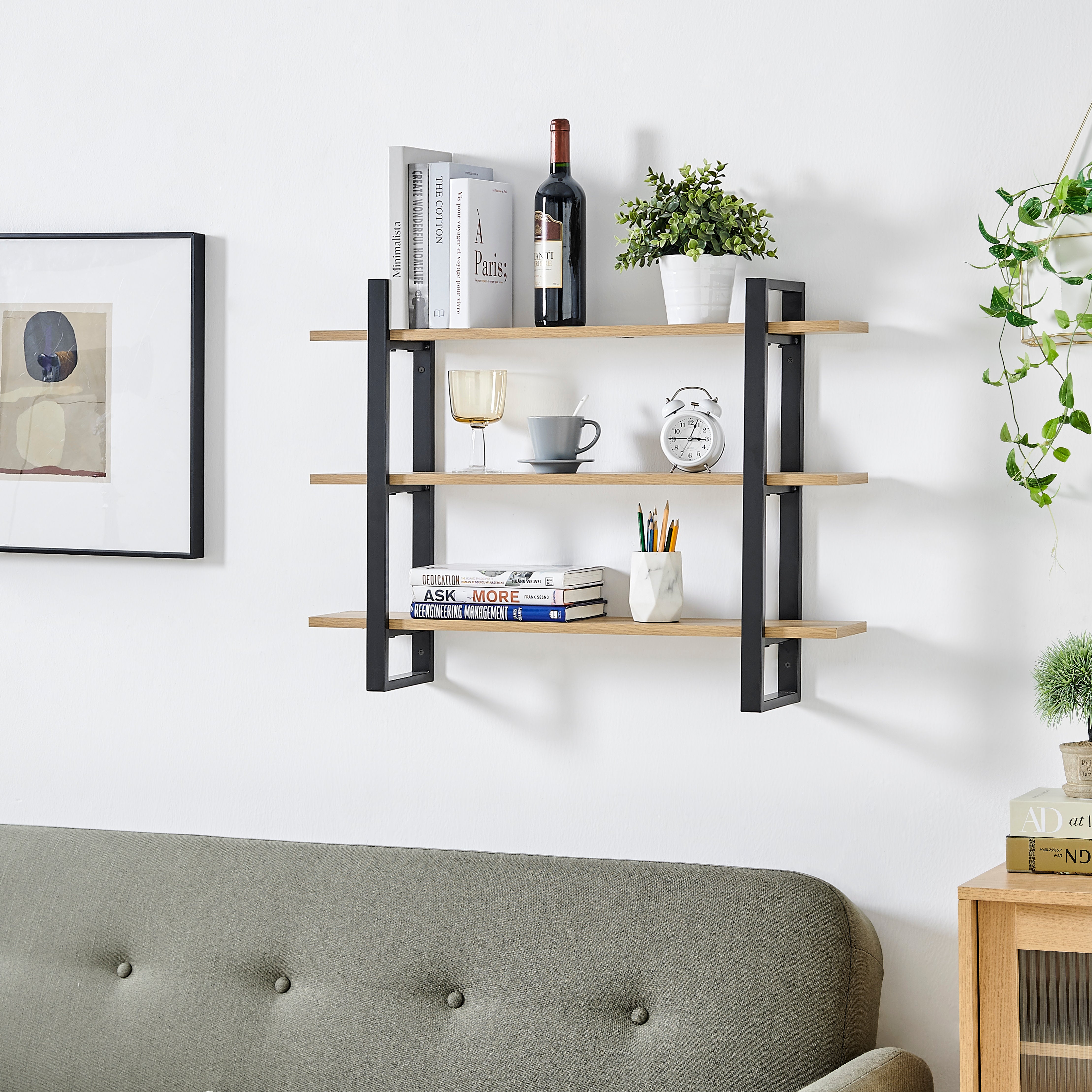 Rio Three Tier Floating Bracket Wall Shelf - Chestnut