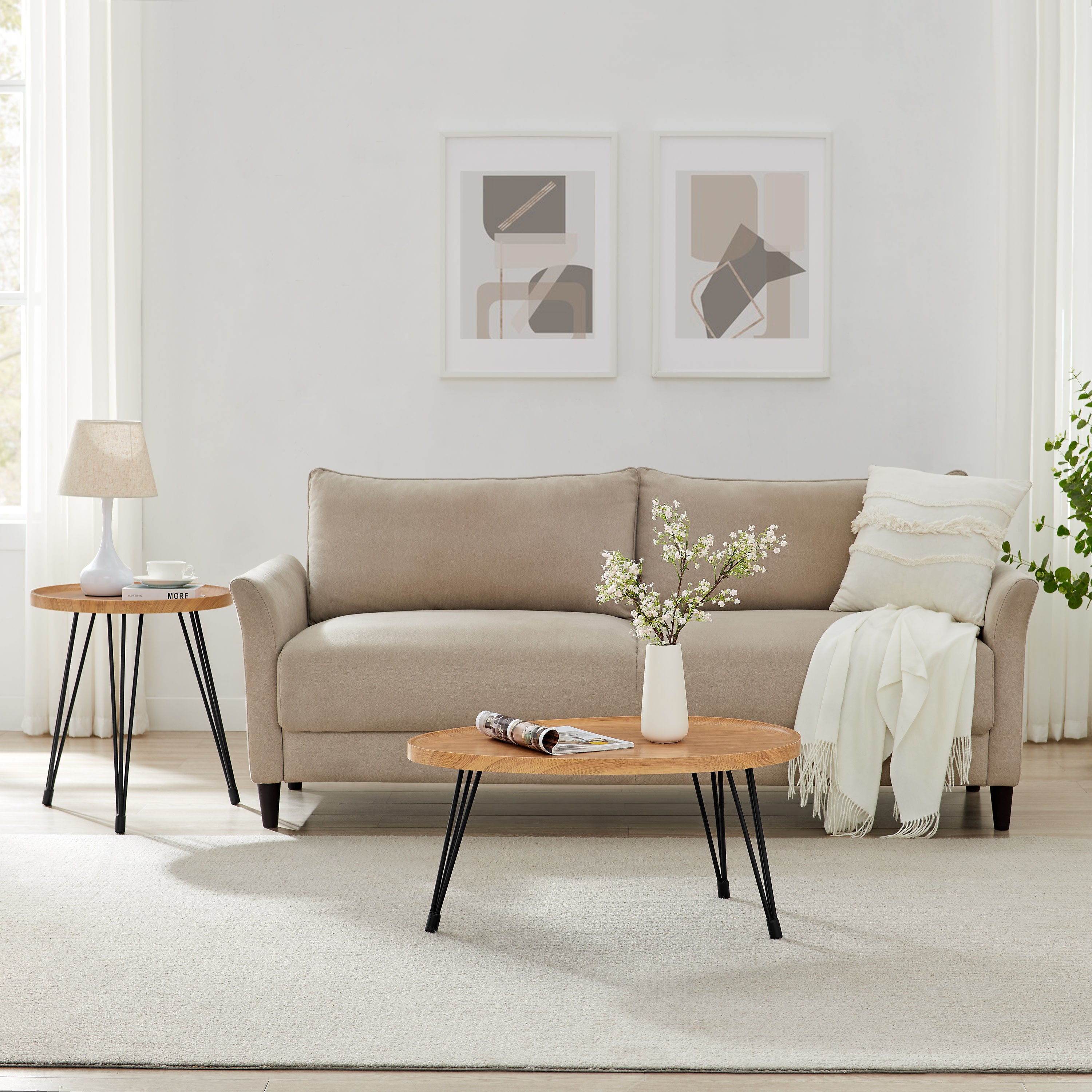 Tadao Raised Lip Edge Side Table with Modern Black Metal Hairpin Legs - Round