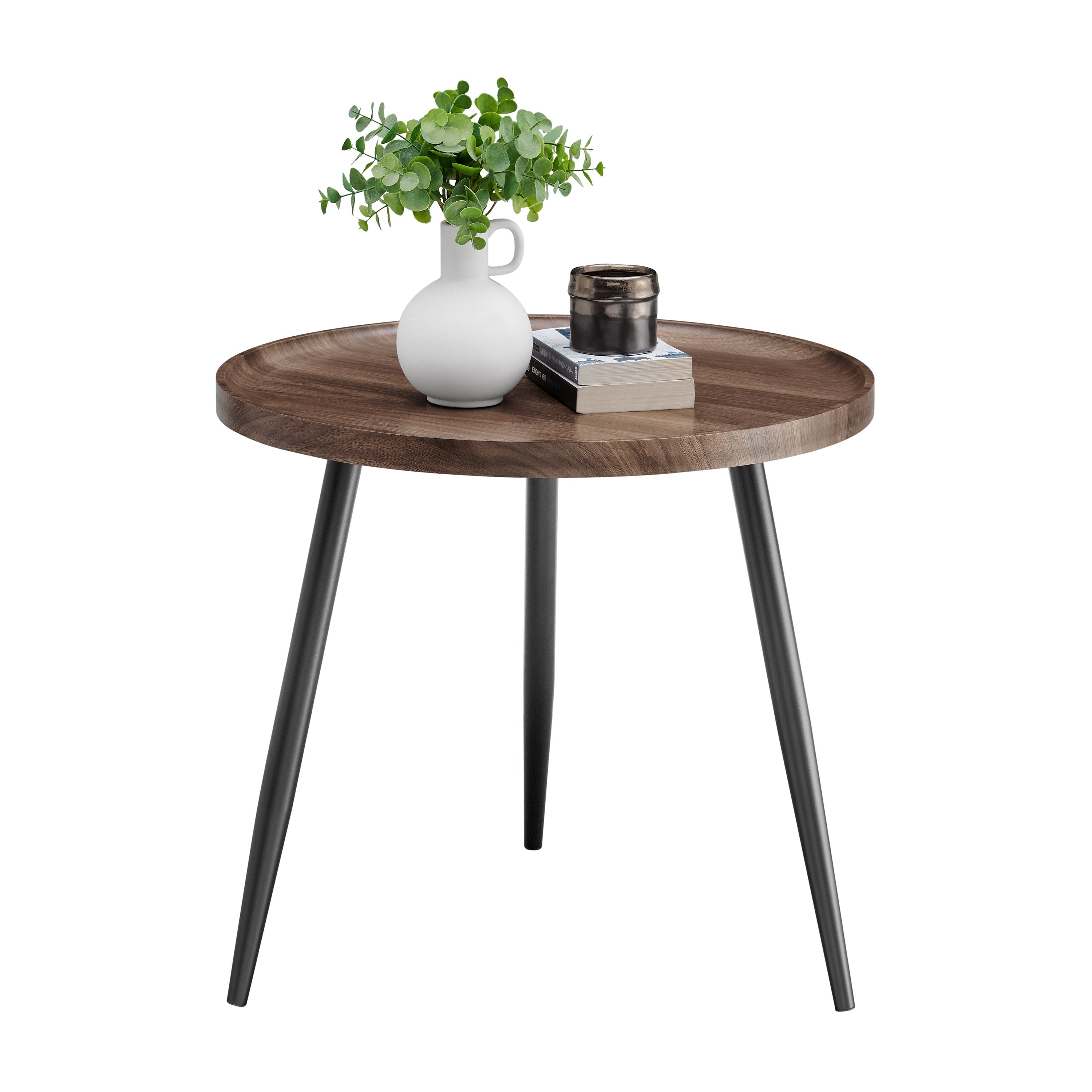 Paxton Raised Lip Edge Side Table with Modern Black Metal Taper Legs - Round