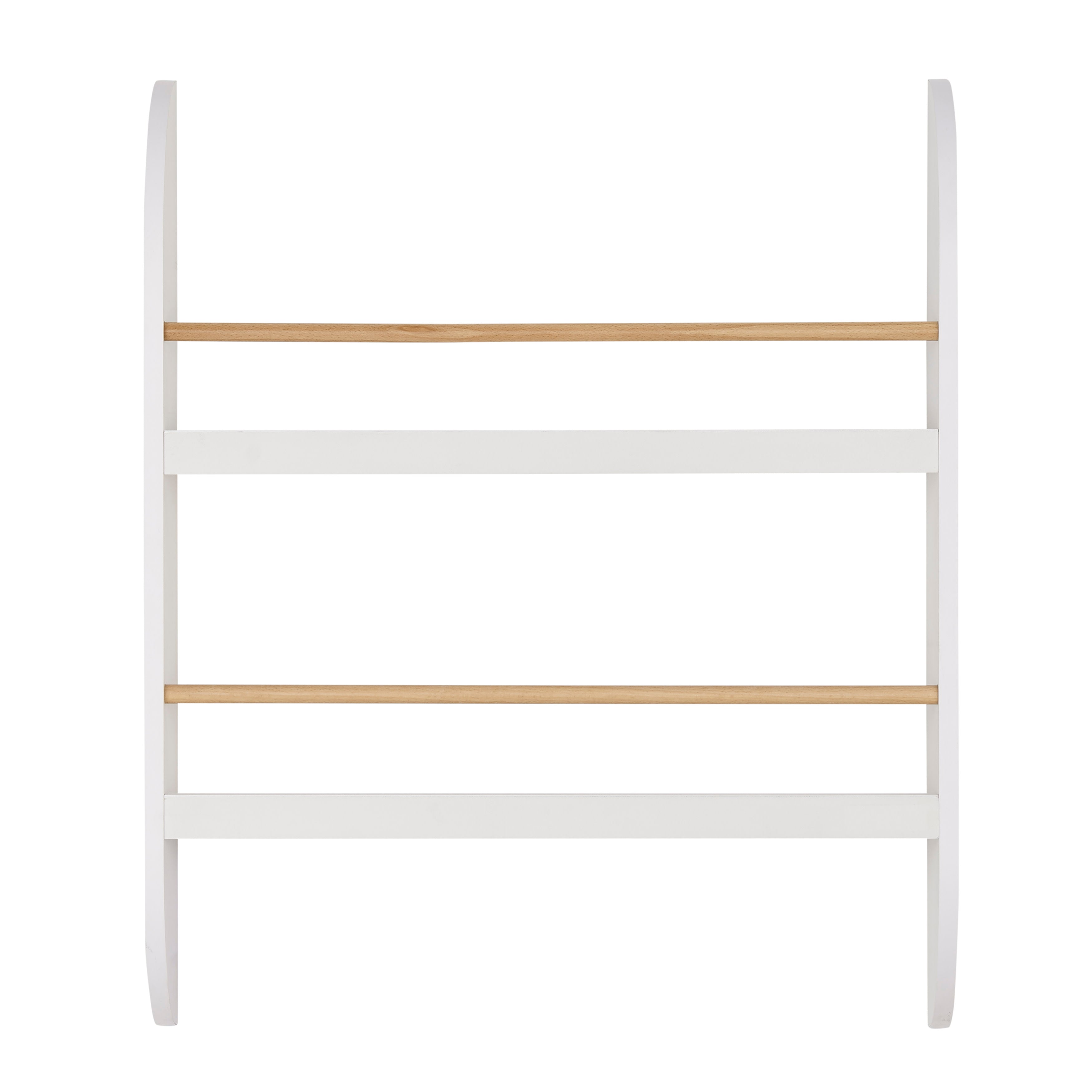 Steiner White Rounded Contemporary 2-Tier Kids Book or Magazine Storage Wall-Mount Bookcase with Contrasting Wood-toned Rods