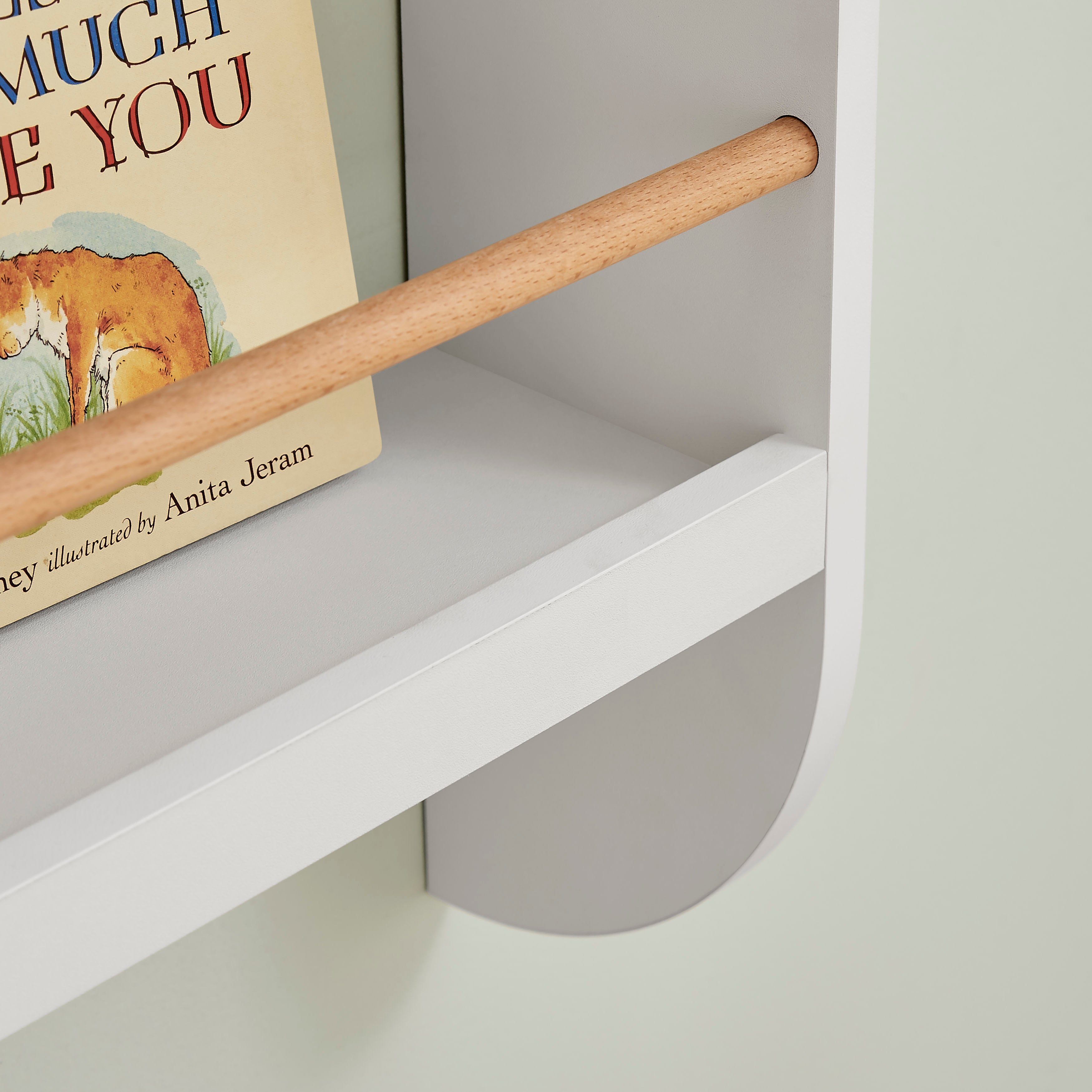 Steiner White Rounded Contemporary 2-Tier Kids Book or Magazine Storage Wall-Mount Bookcase with Contrasting Wood-toned Rods