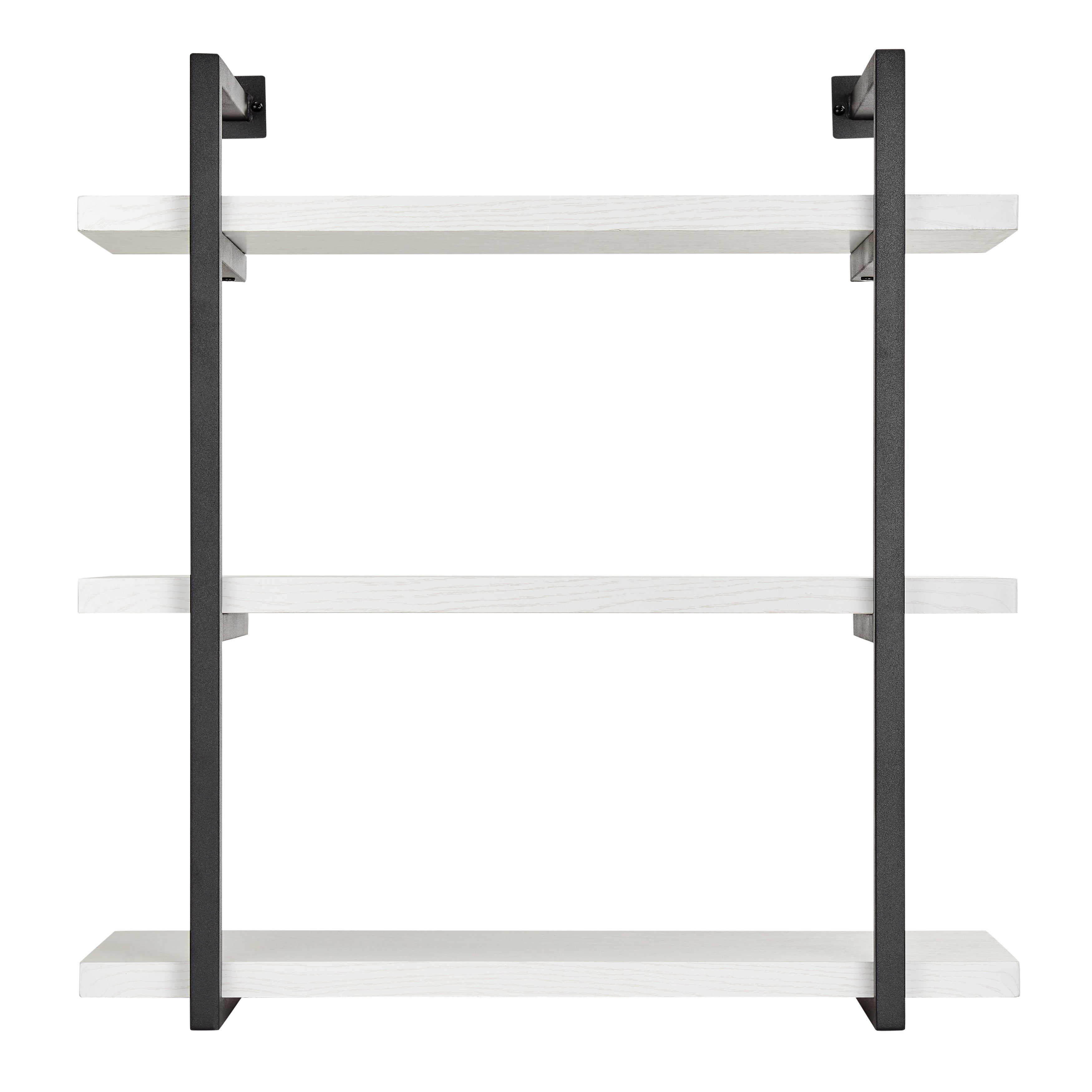 Modern 3-Tier Hanging Bracket Wall Shelves in Black Metal and White Birch Finish