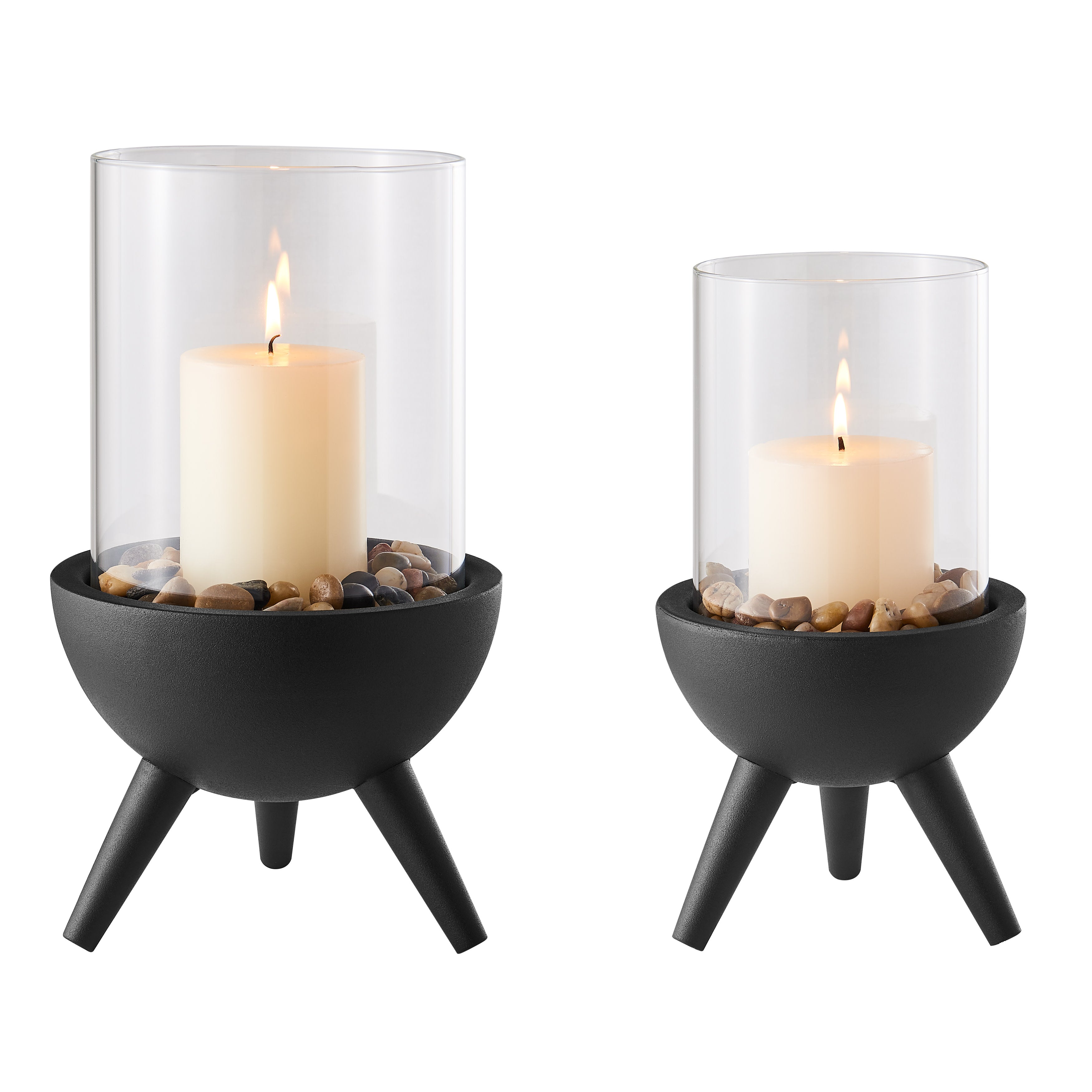 Molta Modern Black Metal Bold Pedestal and Glass Pillar Votive Candle Holder