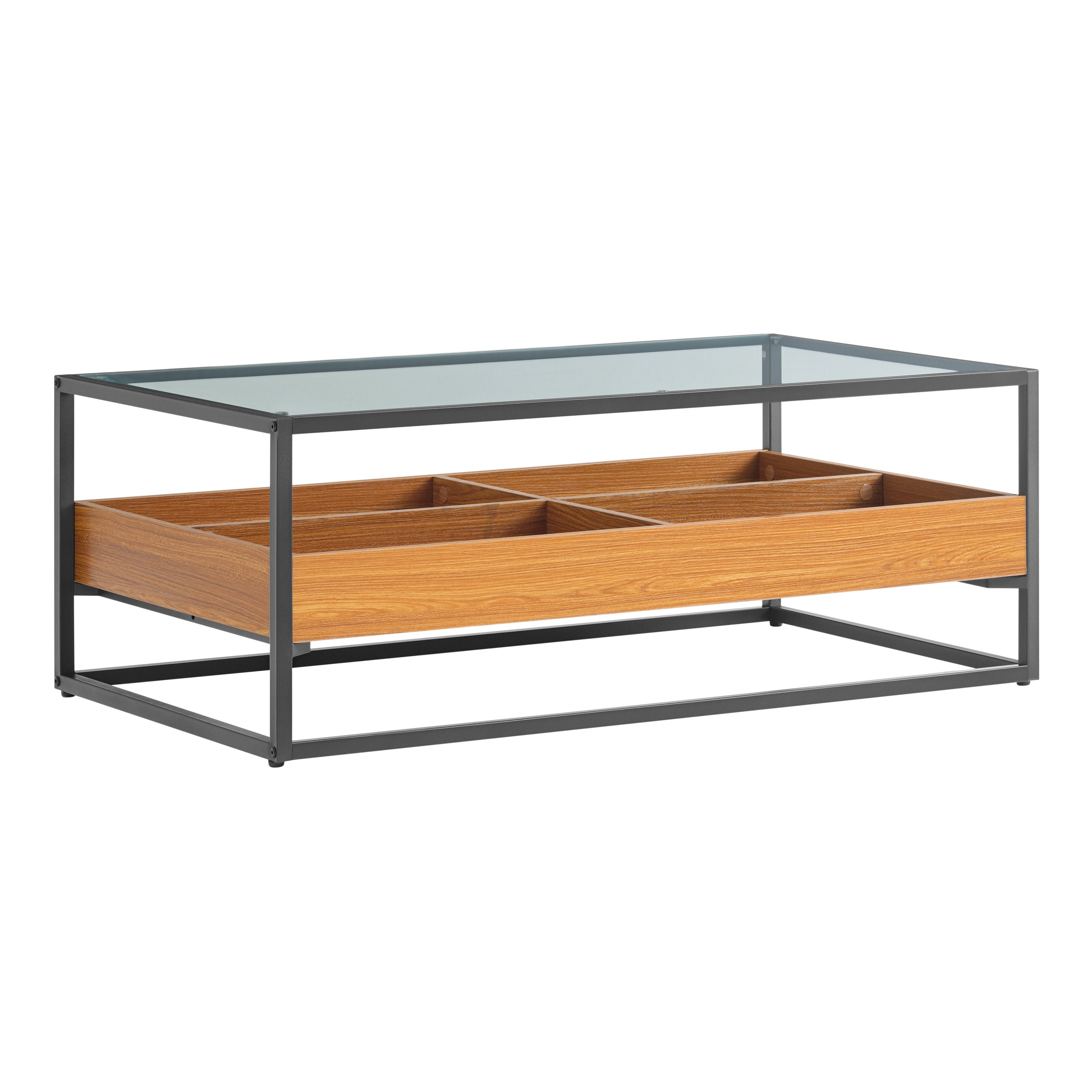 Saarinen Two-Level Modern Sunken Glass Display Shelf Rectangle Low Coffee Table