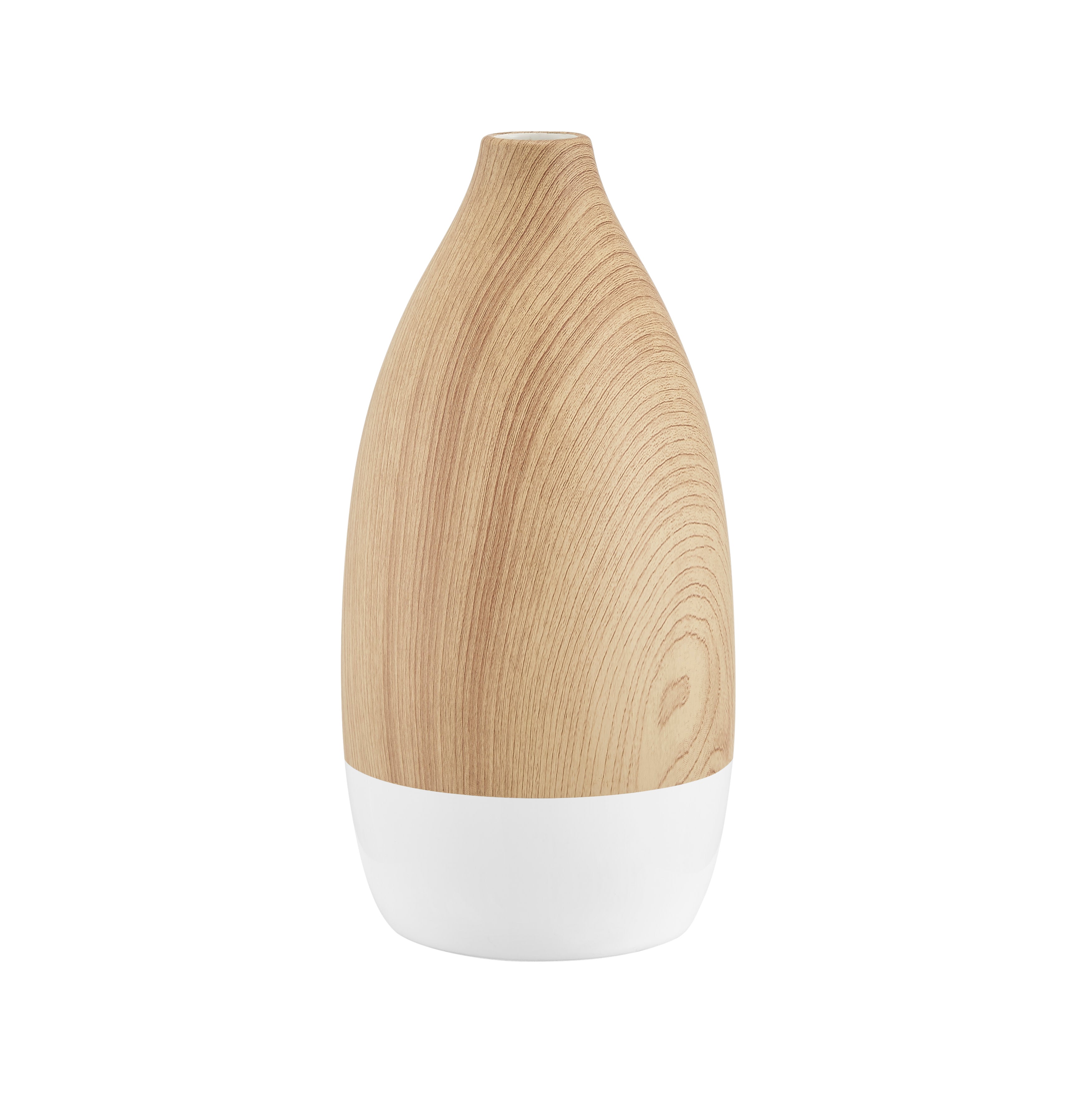 Nora Flask Teardrop Contemporary Two Tone Tabletop Vase - White and Beech